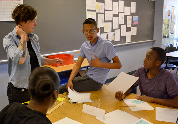 Students work with cartoonist & writer Fiona Avocado, exploring ways to expand their cartooning storyboard