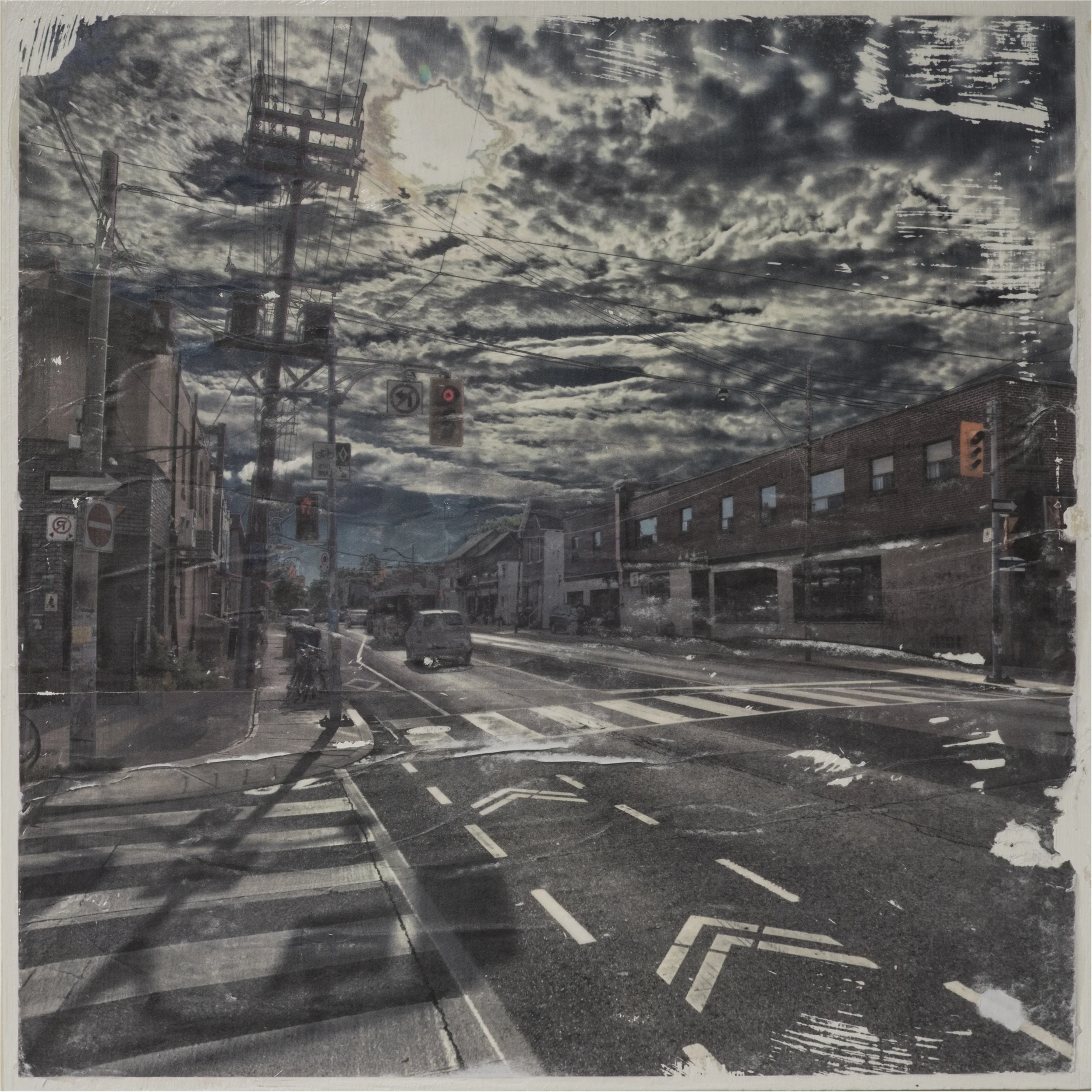 "Intersect A" 15x15inches - Gel medium transferred photograph