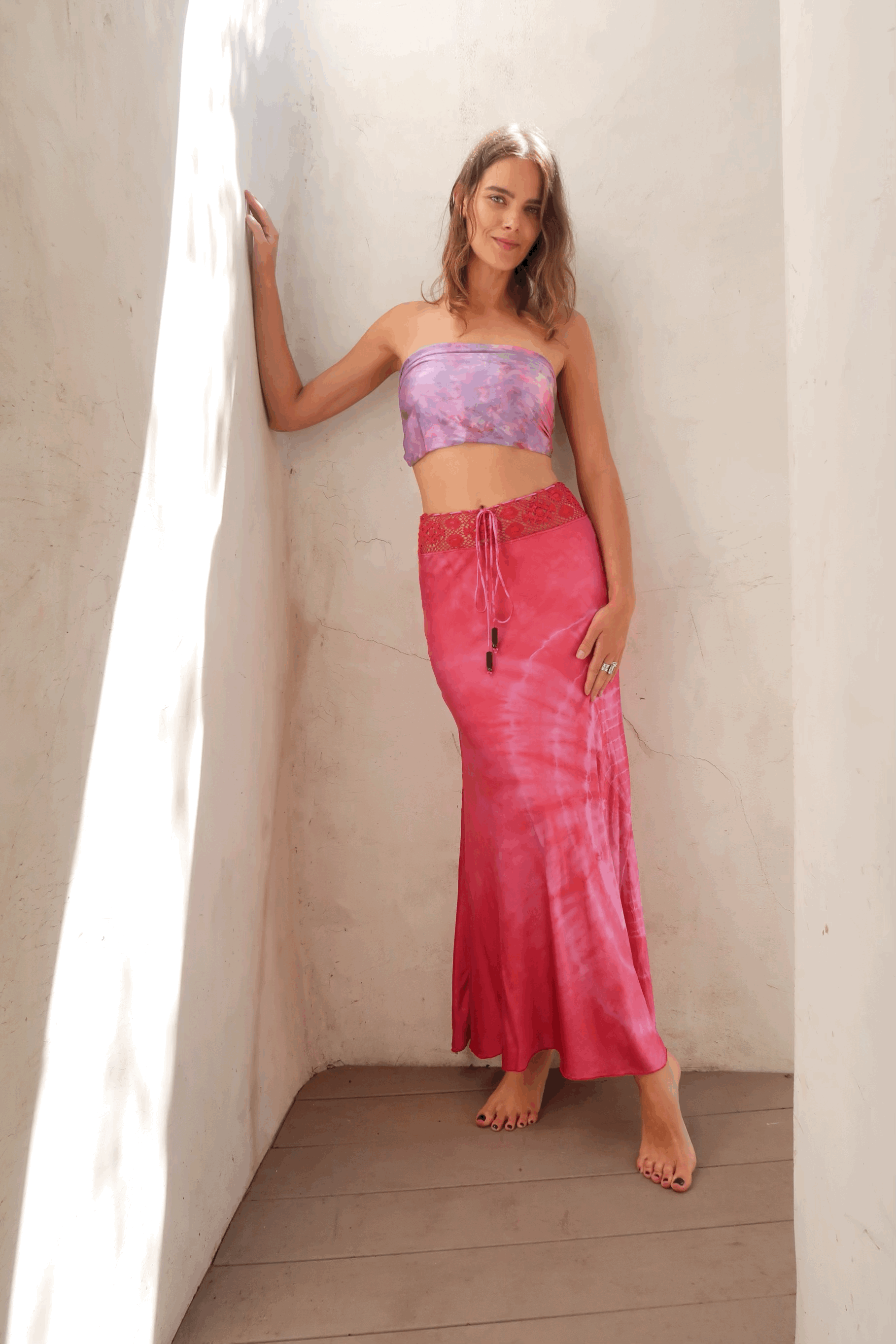 Mijo Lace Waist Maxi Skirt - Red Spiral