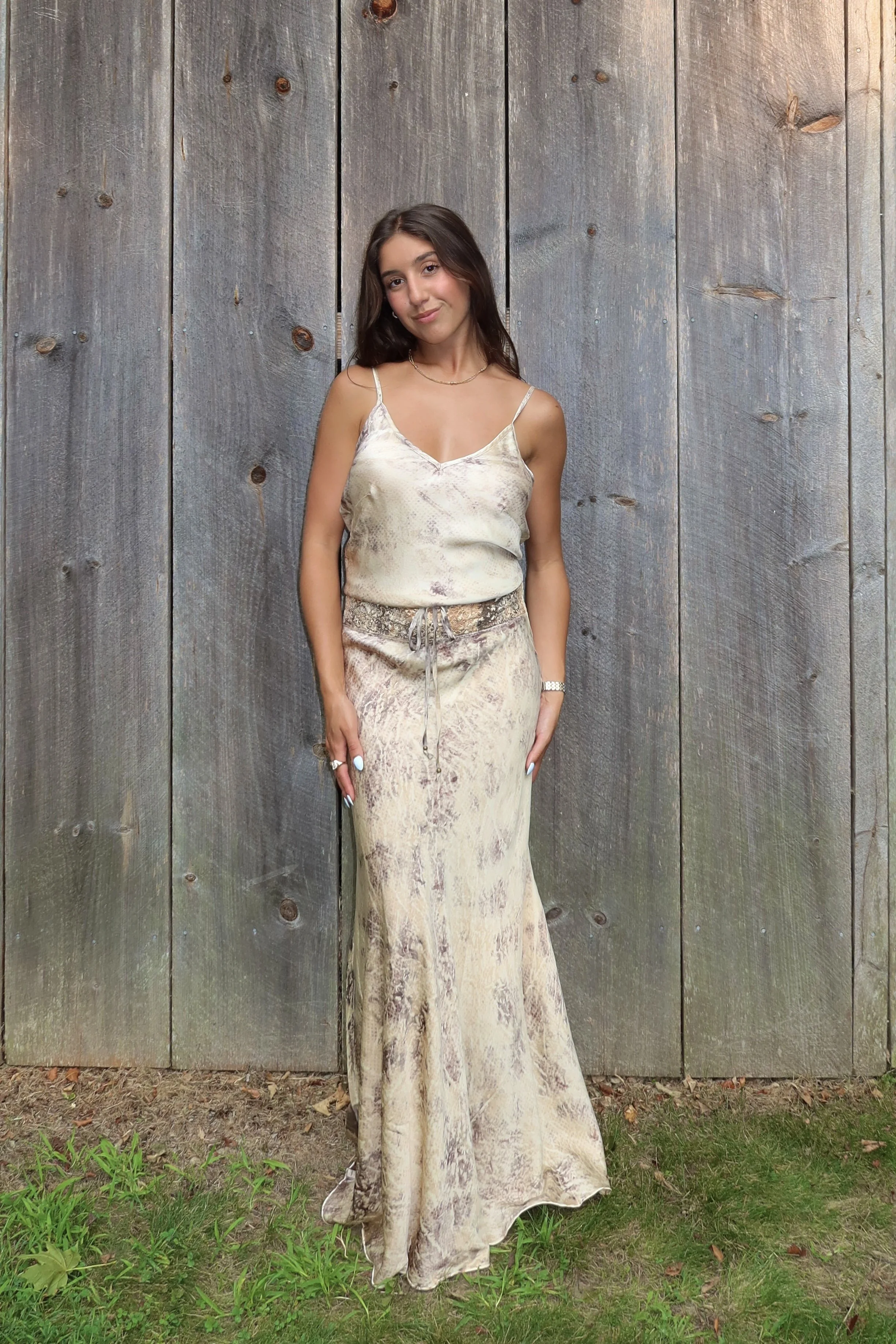 Silk Skirt With Lace Detail - Snake