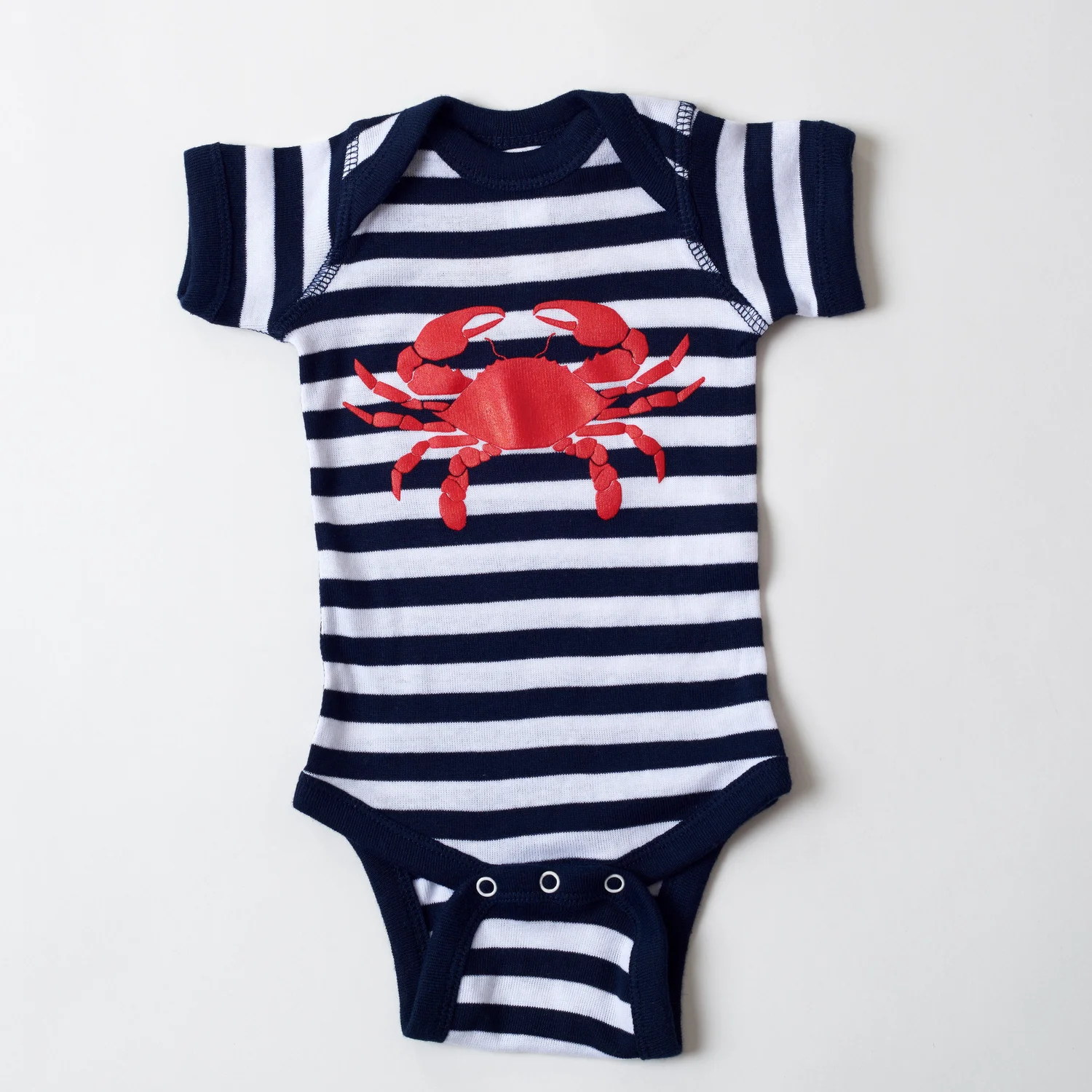 Red Crab On Navy White Stripe Onesie Bon Temps Boutique