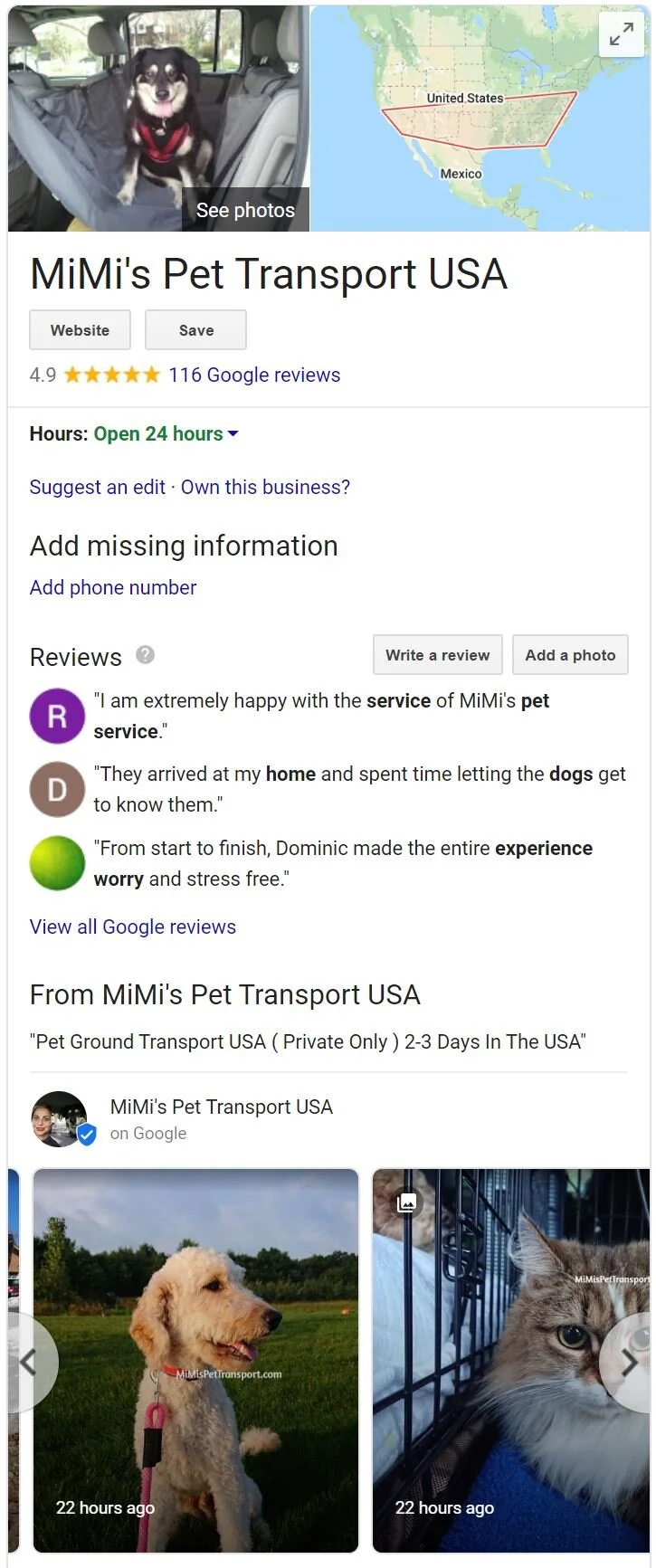 1 Private Long Distance Ground Dog & Cat Pet Transport Reviews