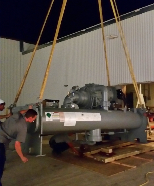 DFW Air Conditioning & Heating installing a complete water cooled chiller at a jcpenney.
