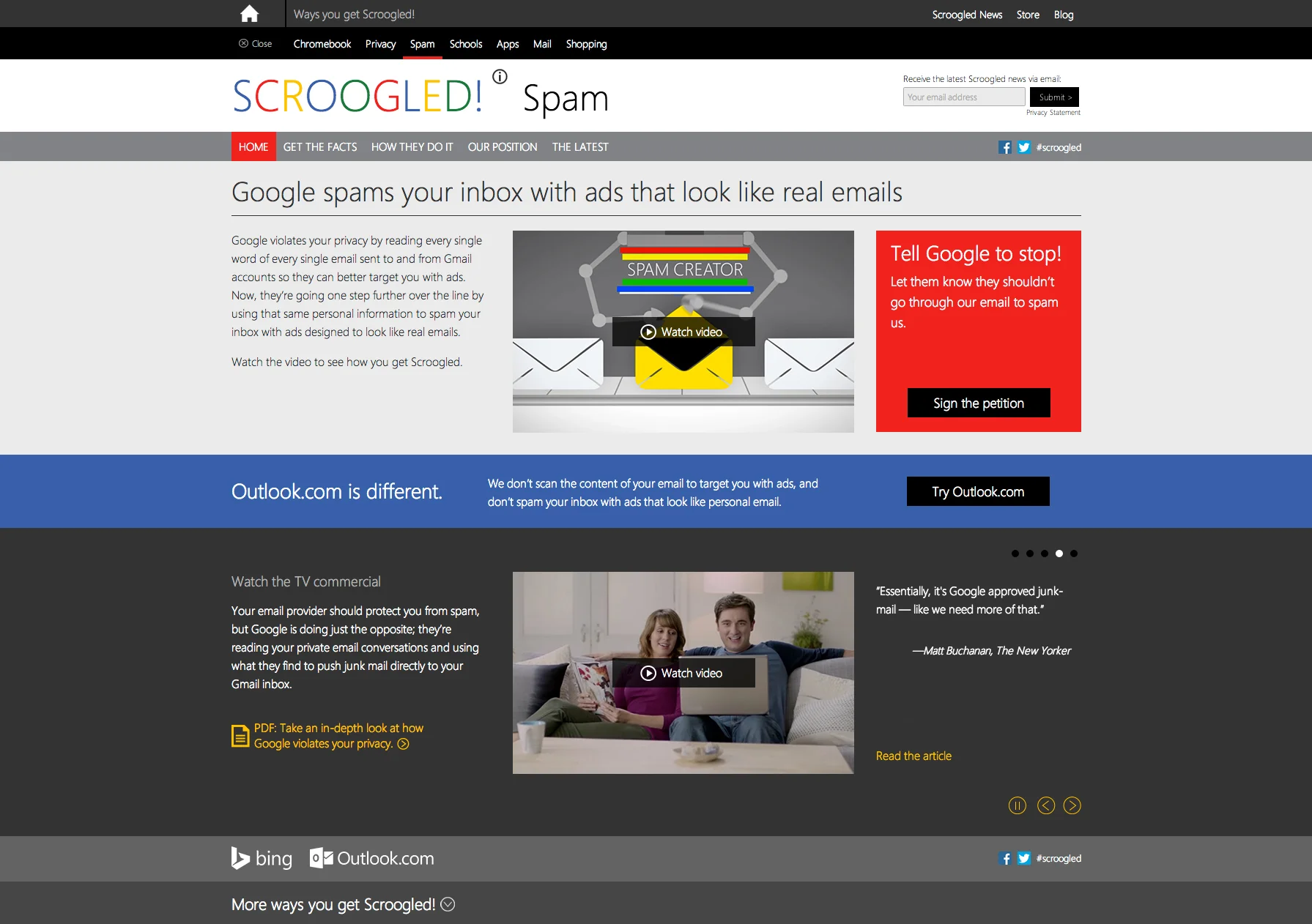Scroogled.com: Complete site design overhaul (Spam Section)