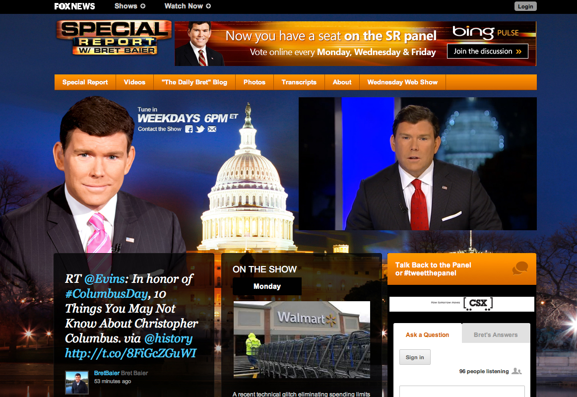 Bing: Fox News Special Report Site Graphics