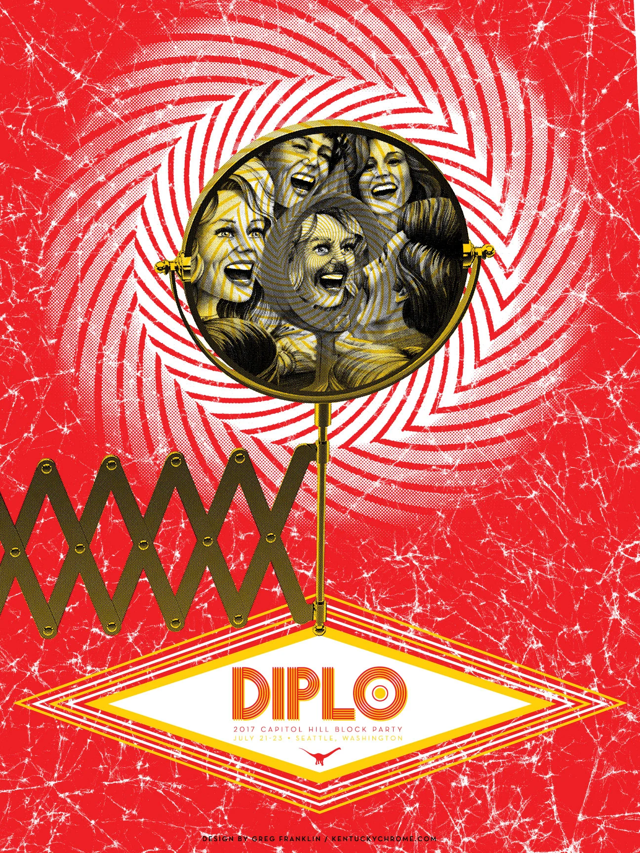 Diplo concert poster, Capitol Hill Block Party, Seattle, Washington, 3 color silkscreen