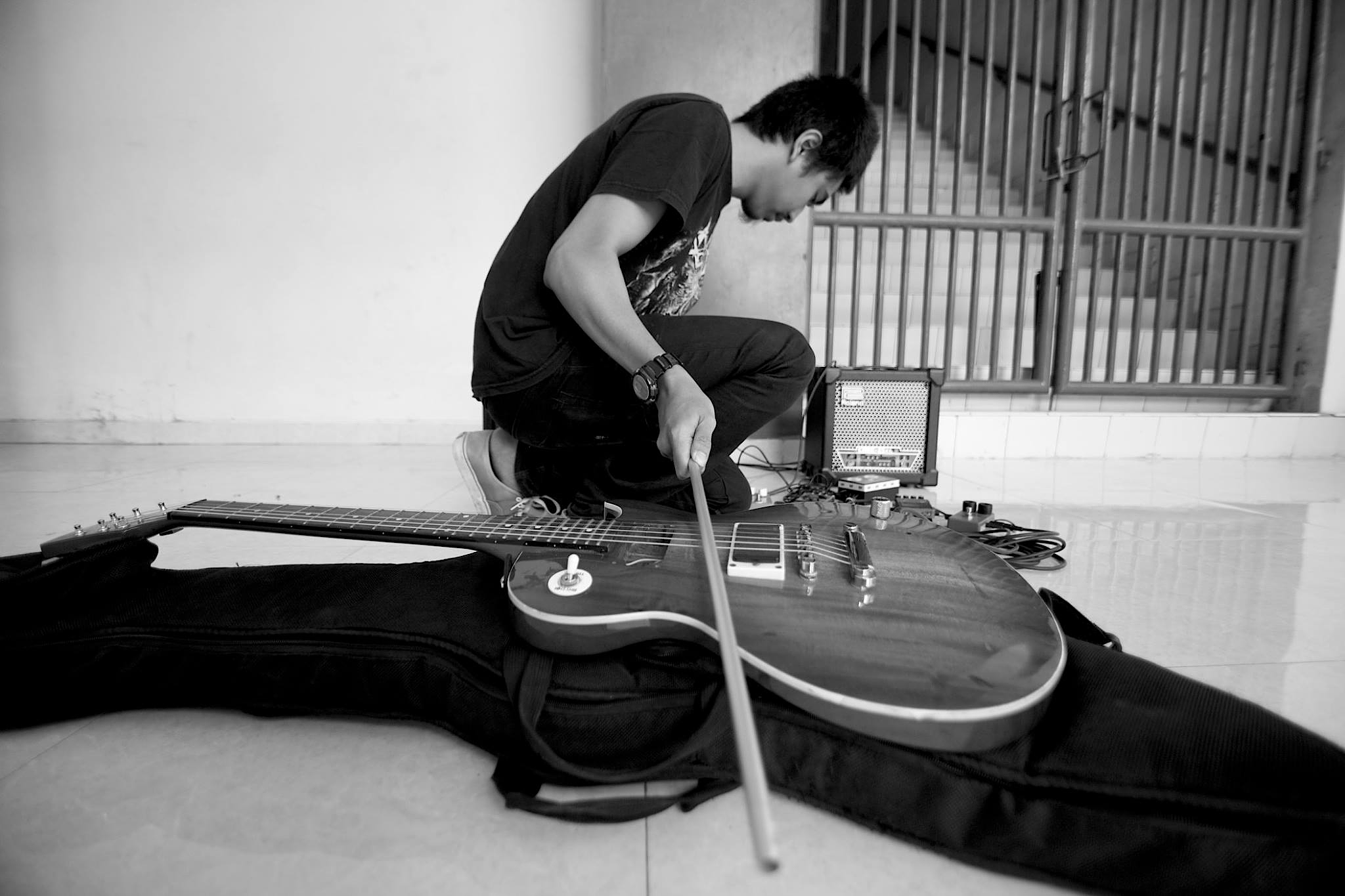 Made Dharma jams noise to the street in Jogja