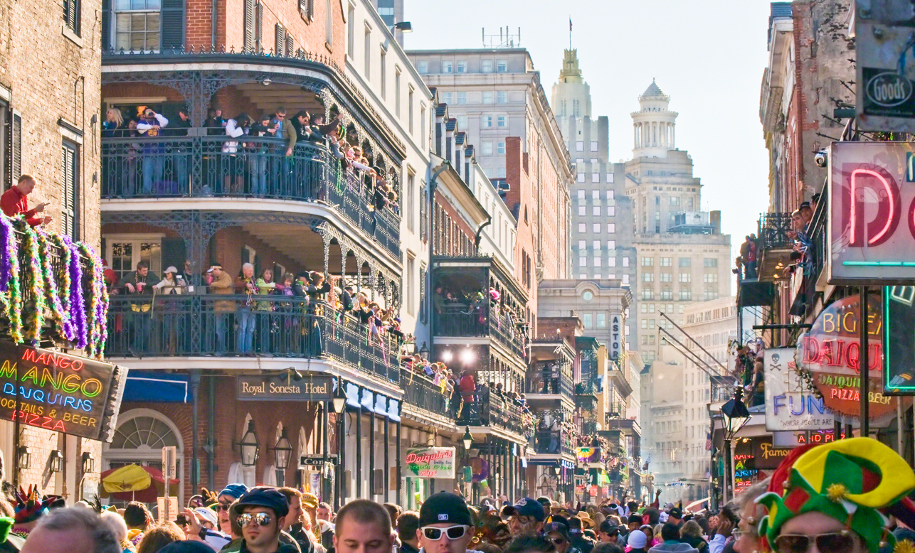 People pack into the streets of New Orleans during Mardi Gras