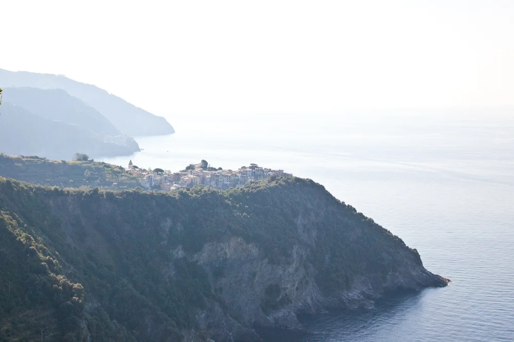 The town of Corniglia viewed from the Sentiero Azzurro (blue trail) hike between Corniglia and Vernazza