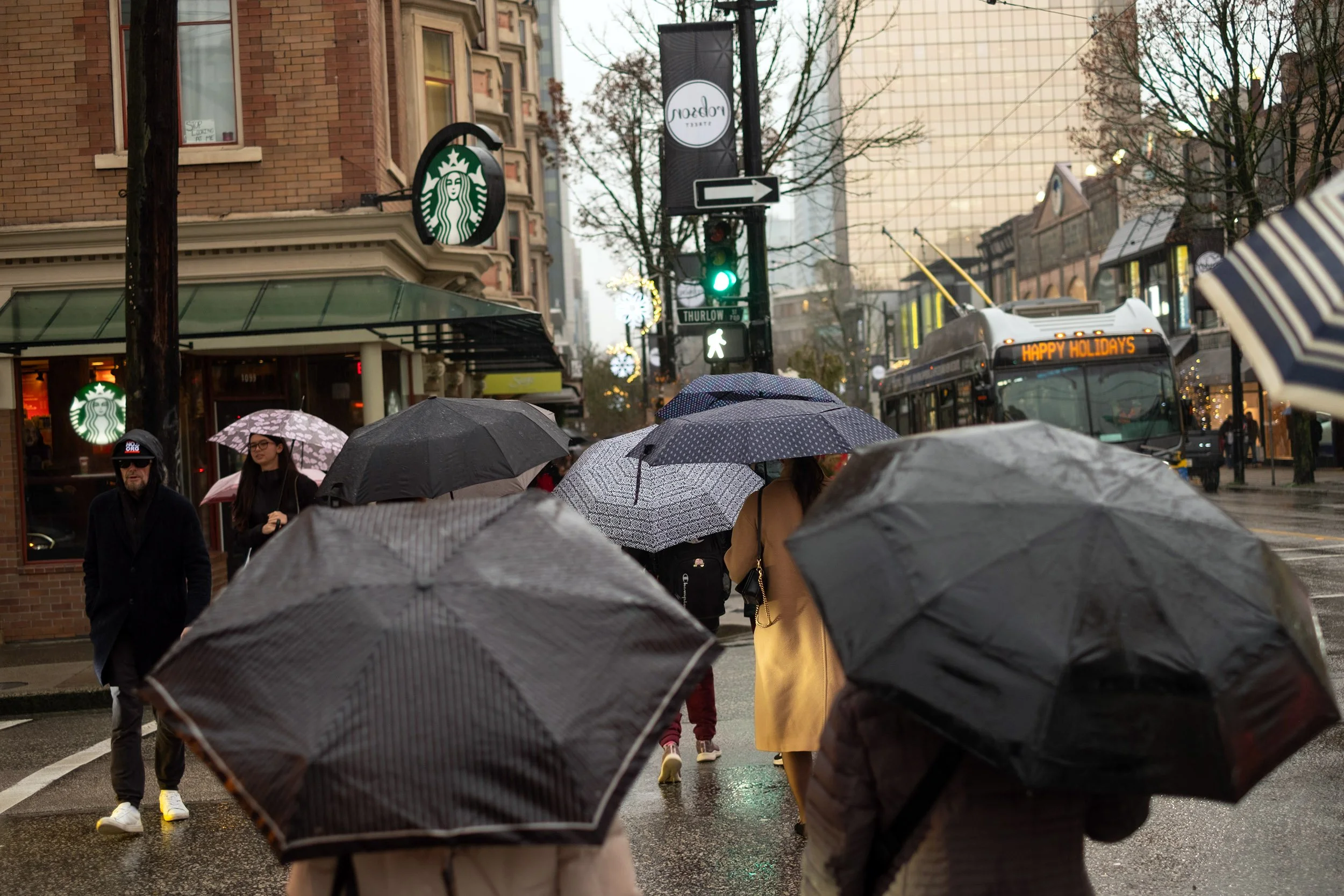 Rain in downtown Vancouver, December 10, 2025