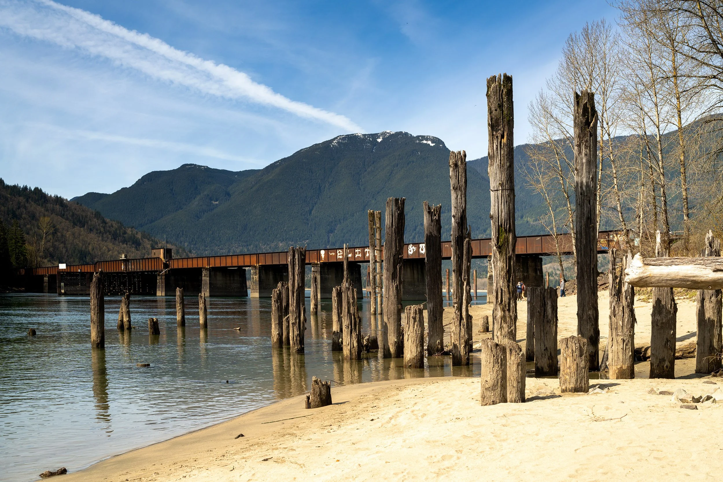 The railway bridge at Kilby, BC, April 5, 2026
