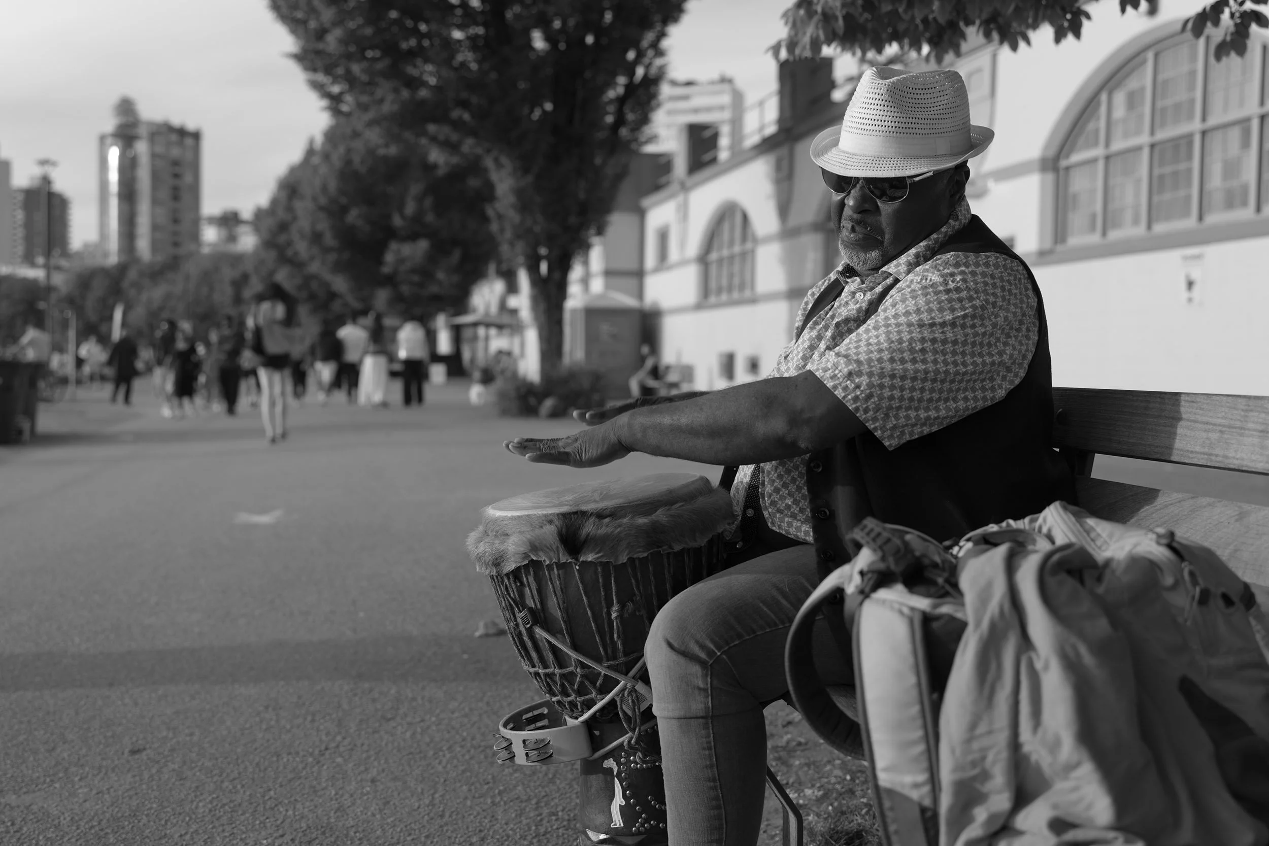 Djembe drummer at English Bay, May 17, 2026