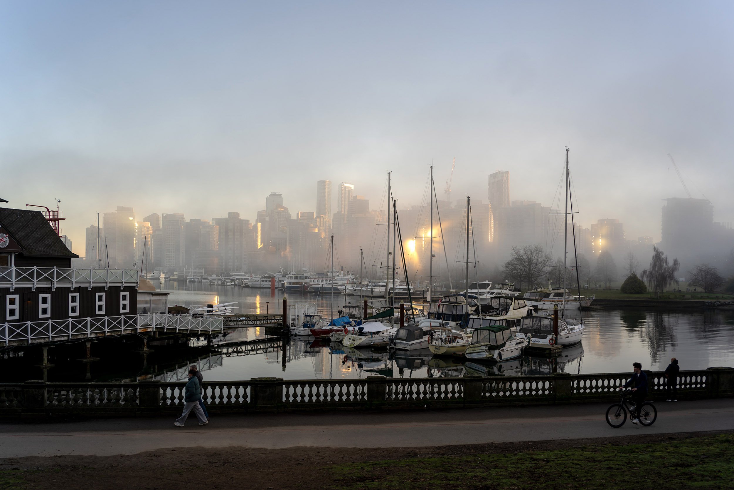 Coal Harbour on foggy winter day in Vancouver