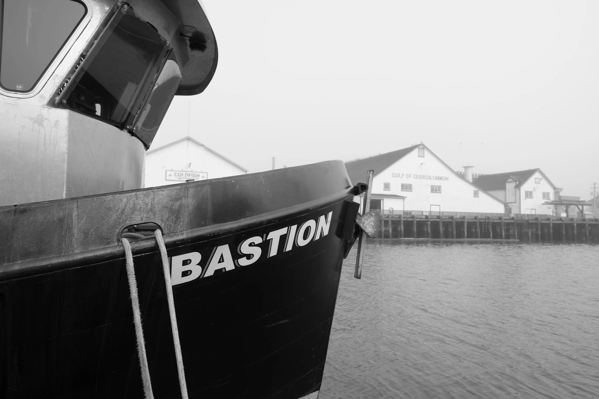 Bastion, a fishing boat at dock in Steveston, BC. Sample image from a Sony FE 24mm f/1.4 GM and Sony A7 V.
