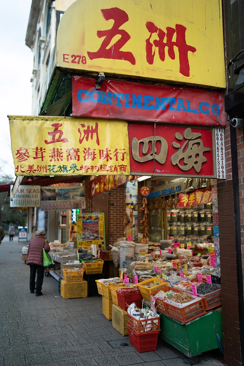 A woman is shopping in China Town, Vancouver. Sample image from a Sony A7 IV