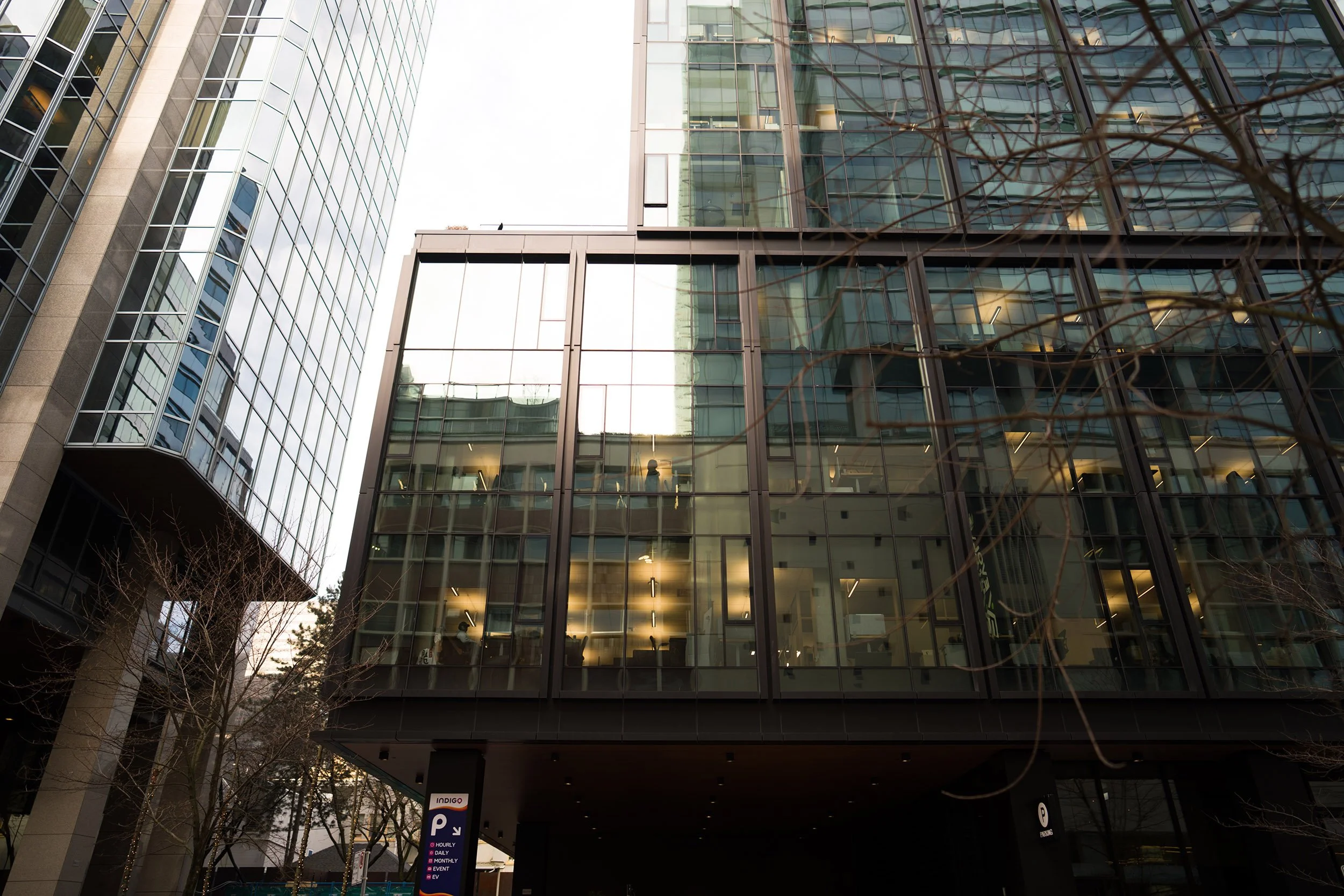 An office building in downtown Vancouver. Sample image from a Sony A7V and Sony FE 24mm f/1.4 GM.