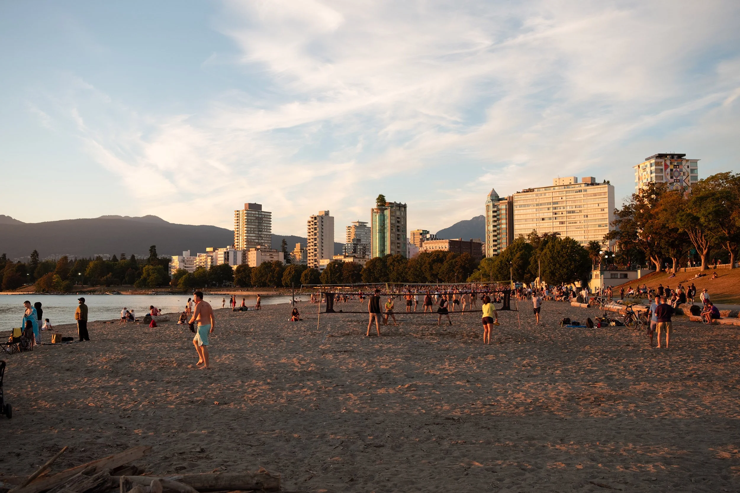Late evening at sunset, English Bay Beach, Vancouver. Sample image from a Fujifilm XF 23mm f/1.4 R LM WR and Fujifilm X-Pro2.