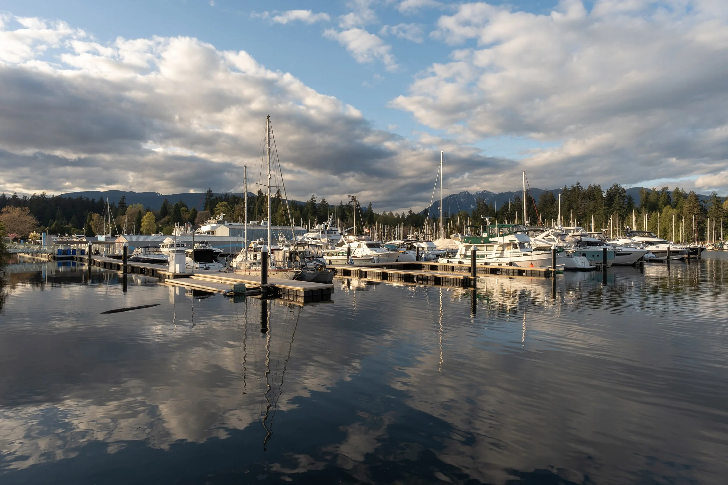 April early evening at Coal Harbour, Vancouver. Sample image from a Sigma 15mm f/1.4 DC Contemporary and Fujifilm X-E5.