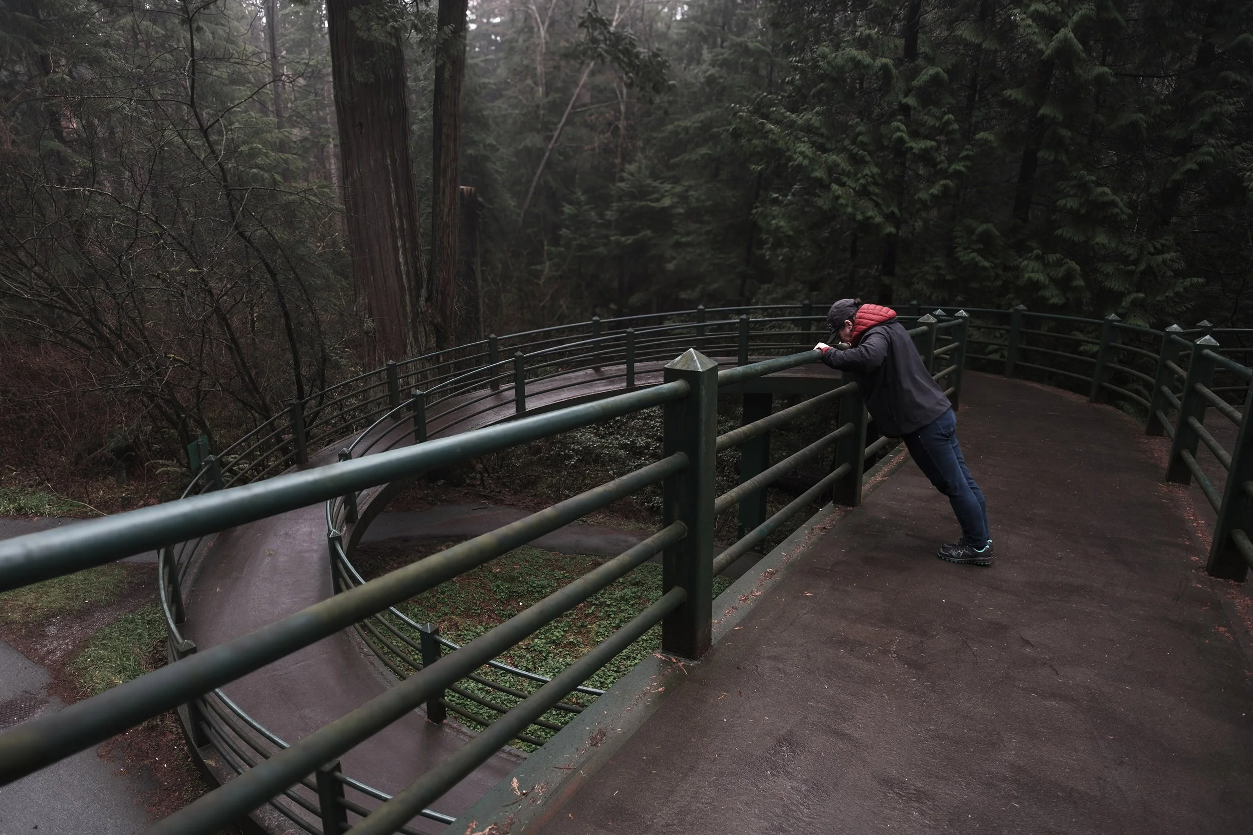 An exercise walk in Stanley Park with railing push ups, March 2026
