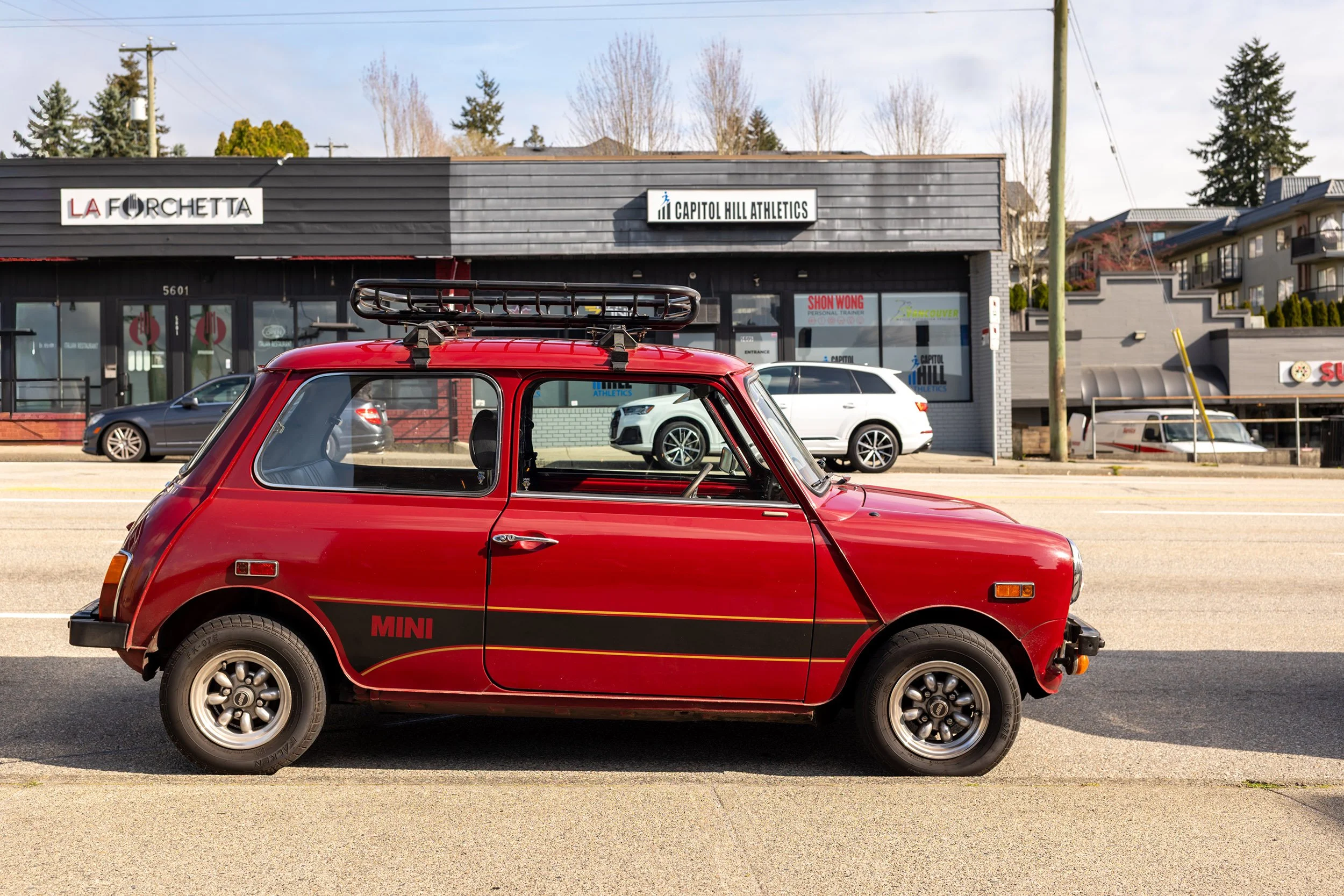 Red Mini Cooper in Vancovuer