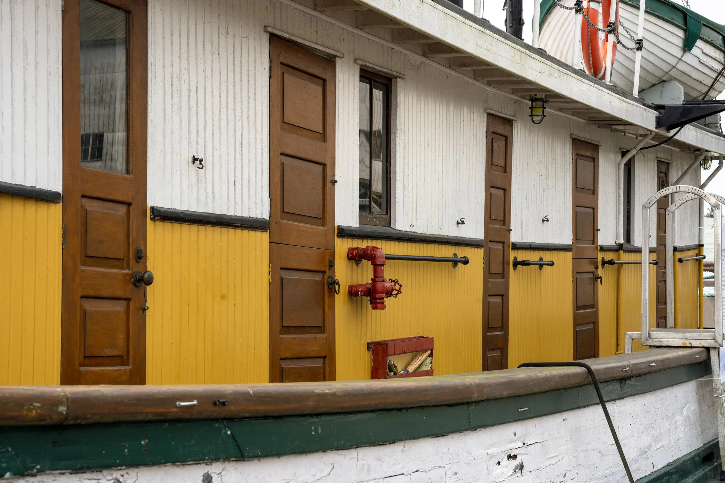 Doors on a ship in Steveston. Sample image from a Sony A7R VI and Sony FE 24-70mm f/2.8 GM II.