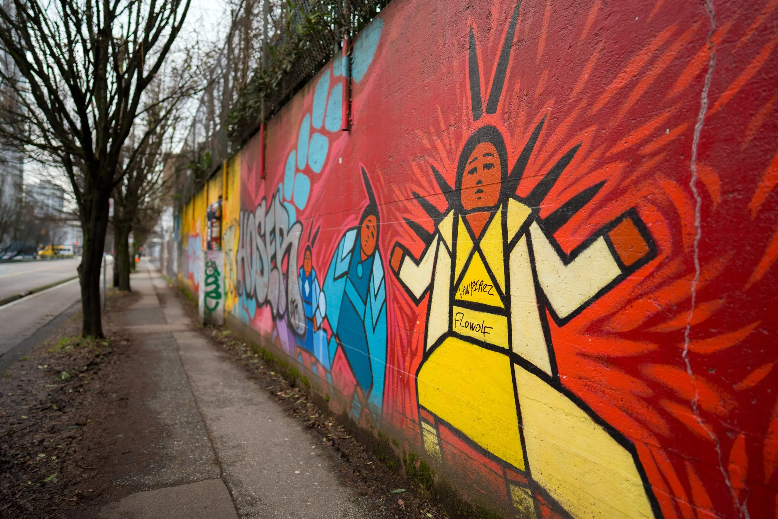 First Nations wall mural in downtown Vancouver. Sample image from a Sony FE 24mm f/1.4 GM and Sony A7 V.