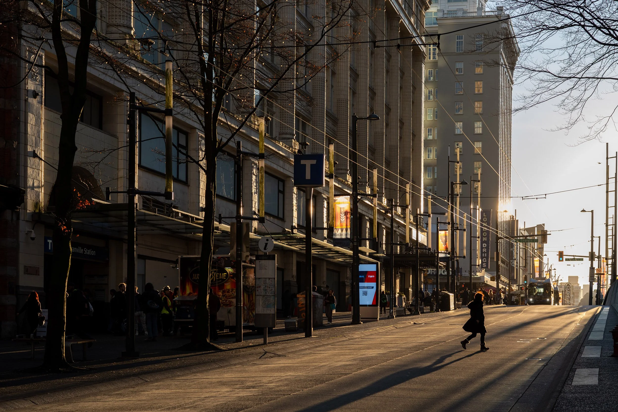 Burrard Street on a sunny afternoon in winter.