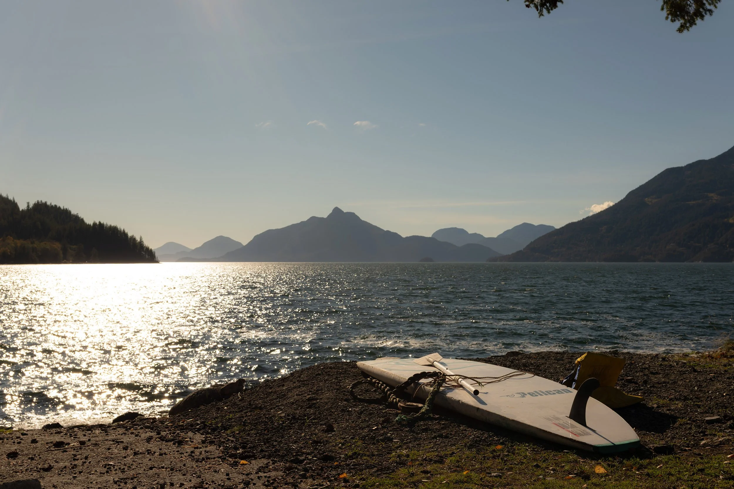 A paddle board at Britannia Beach on Howe Sound. Sample image from a Panasonic Lumix S 40mm f/2