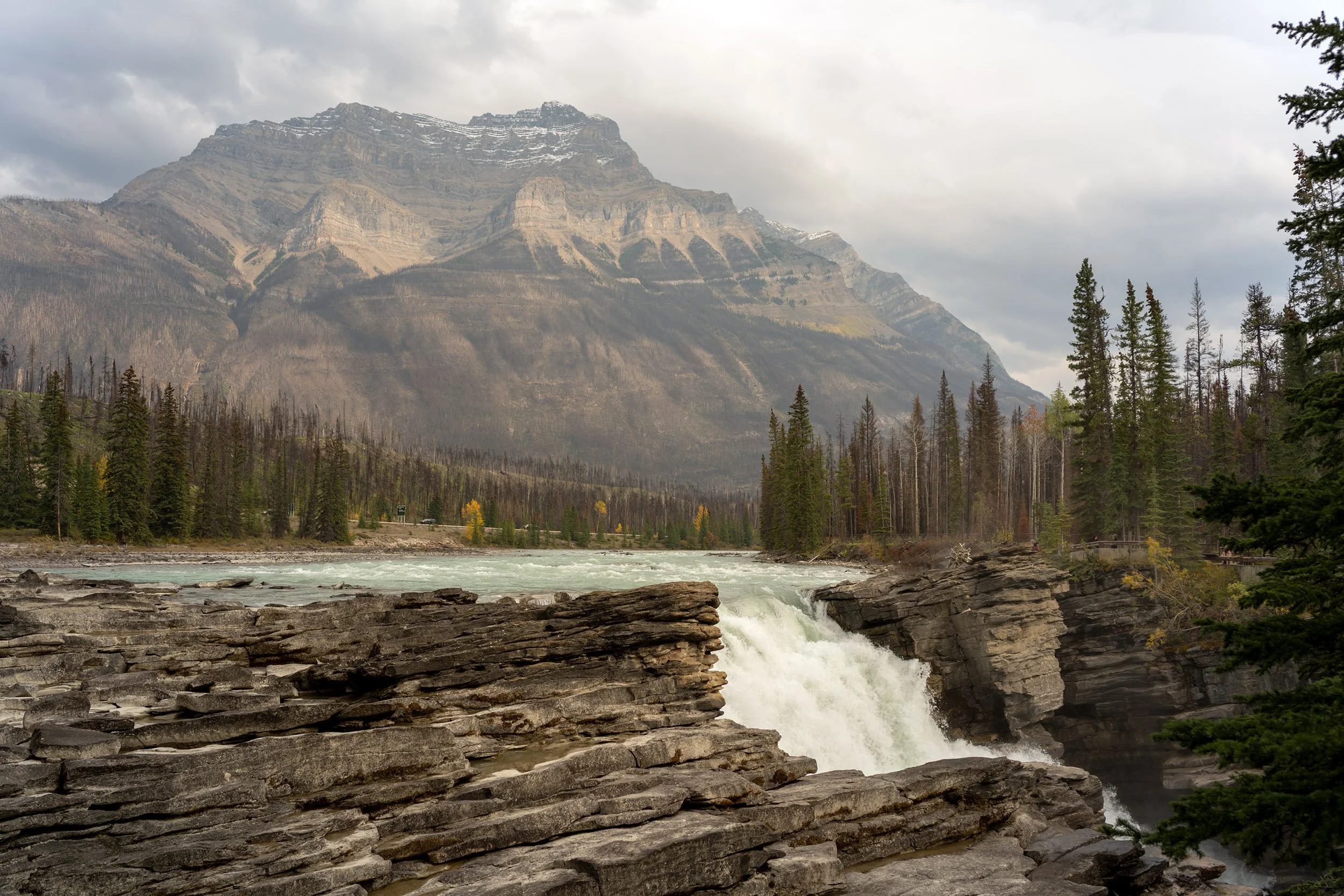 Athabasca River and Falls in Alberta, Canada