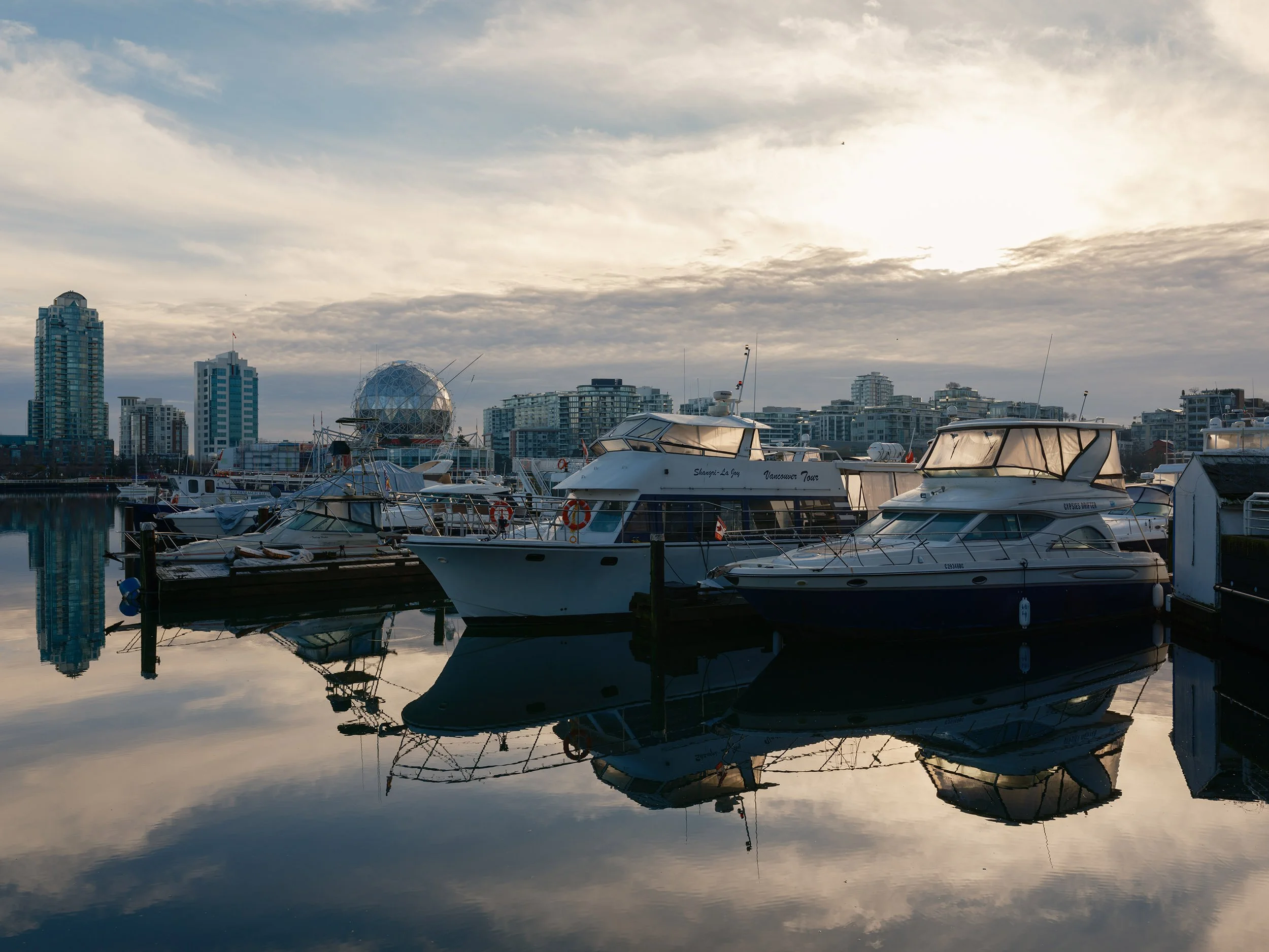 Boats in False Creek, December 2025