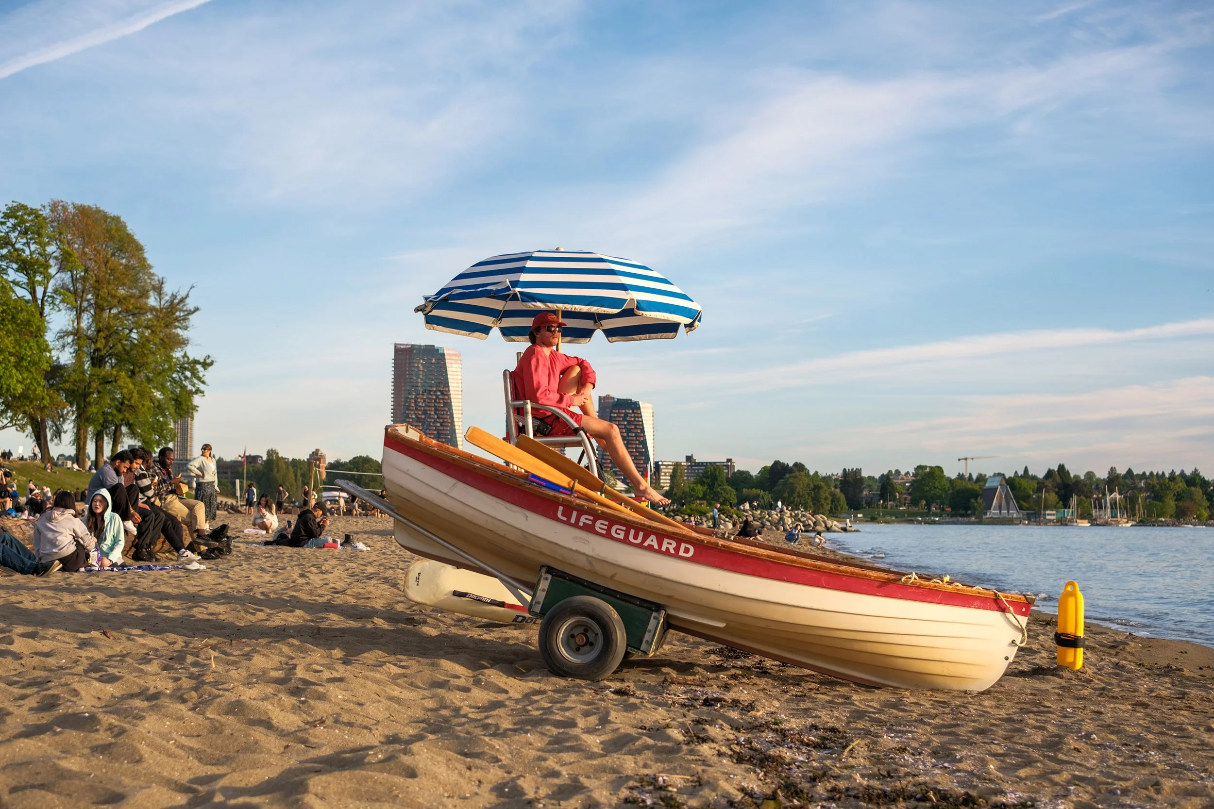 A lifeguard at English Bay Beach, Vancouver. Sample image from a Fujifilm X-T50 and XF 33mm f/1.4 R LM WR.
