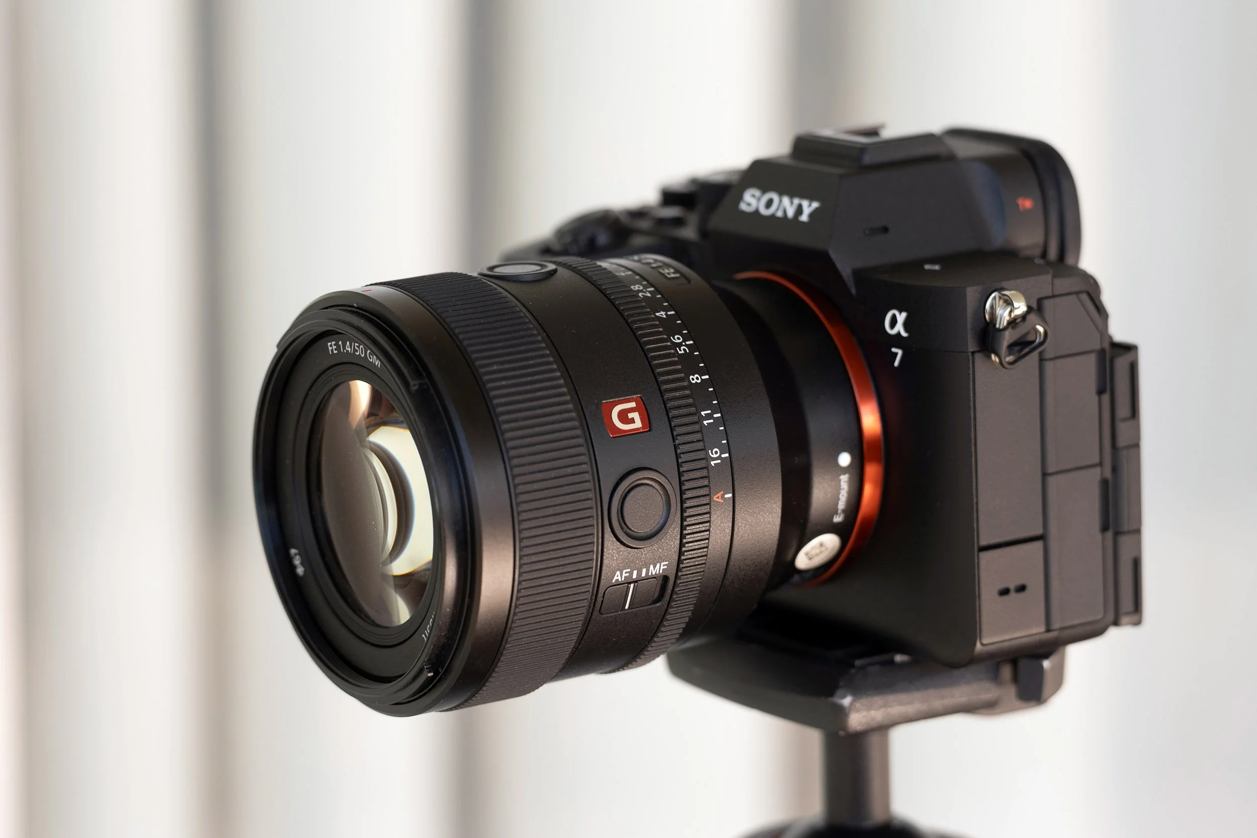 Sony FE 50mm f/1.4 GM mounted on a Sony A7 V