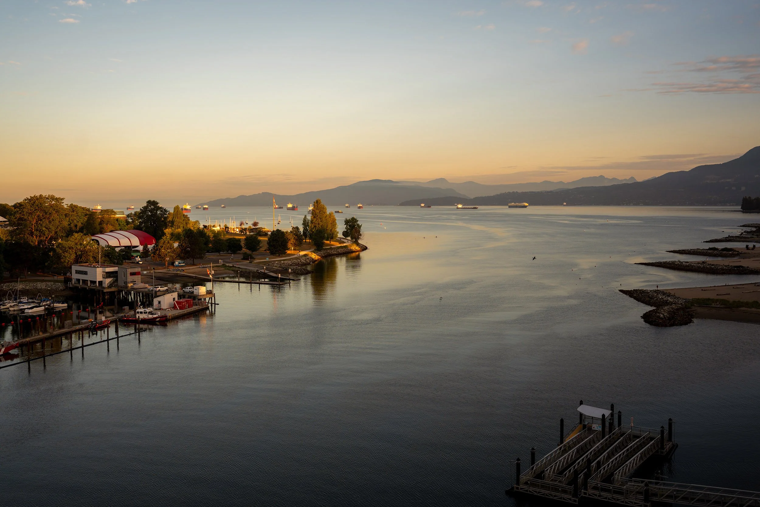 August morning at English Bay in Vancouver. View from Burrard Bridge. Sigma 35mm f/1.4 DG II Art (Sony E-Mount) on a Sony A7V.