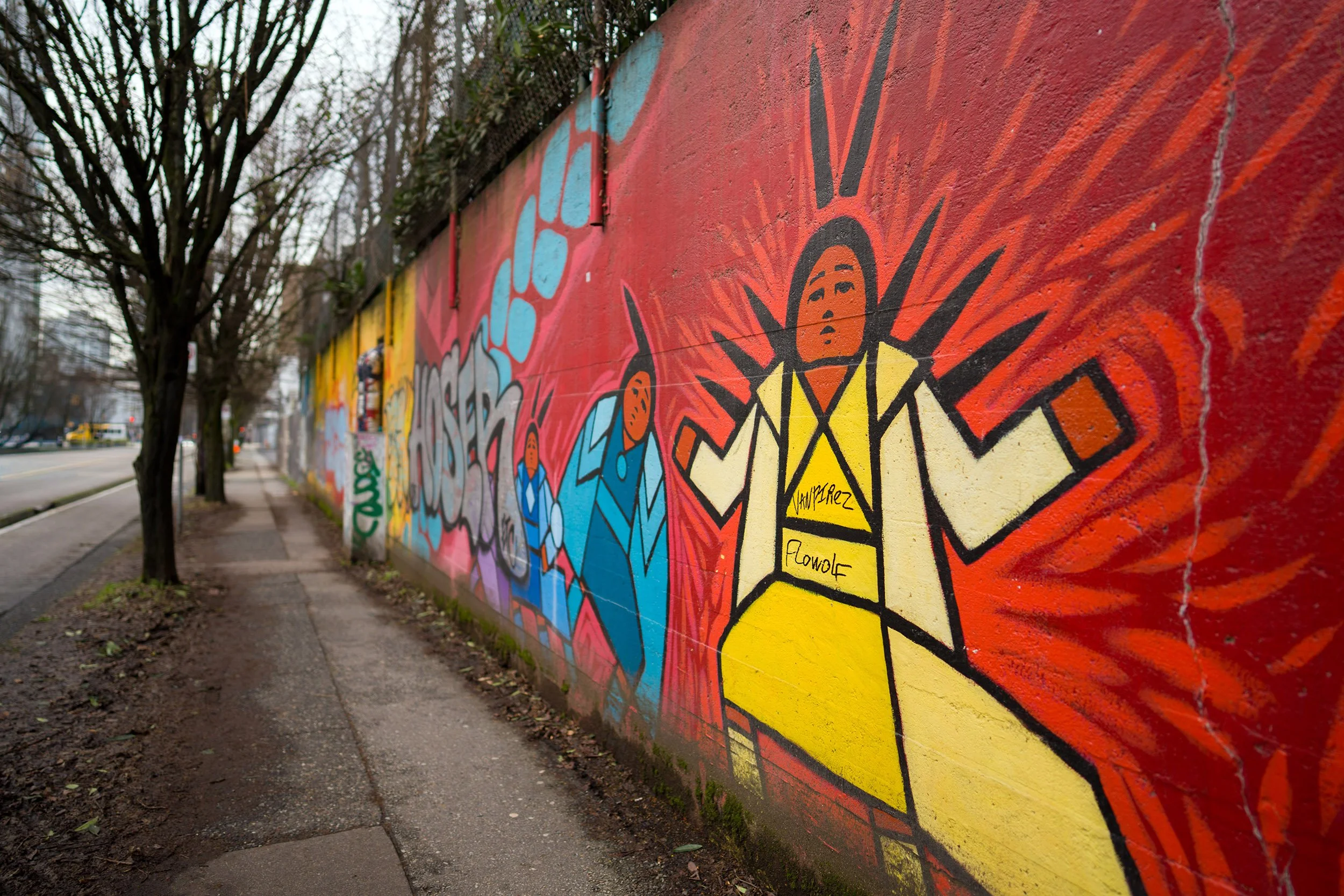 First Nations art wall mural in downtown Vancouver. Sample image from a Sony A7V and Sony FE 24mm f/1.4 GM