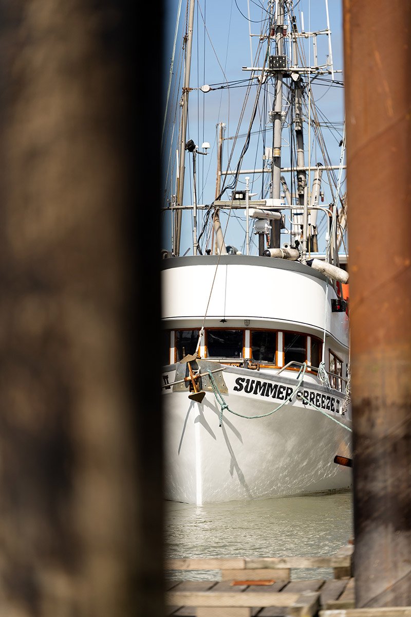 Summer Breeze, fishing boat Steveston, BC, Canada. Sample image from a Sony FE 50-150mm f/2 GM and Sony A7 V.