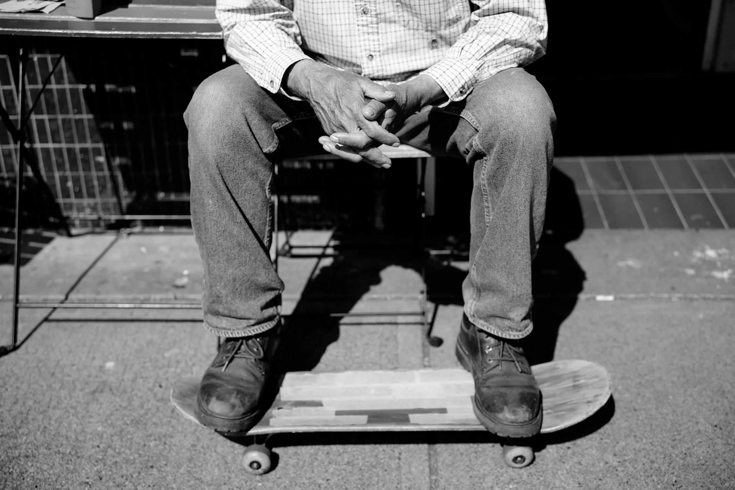 An elderly gentleman an his skateboard, Davie Street, Vancouver