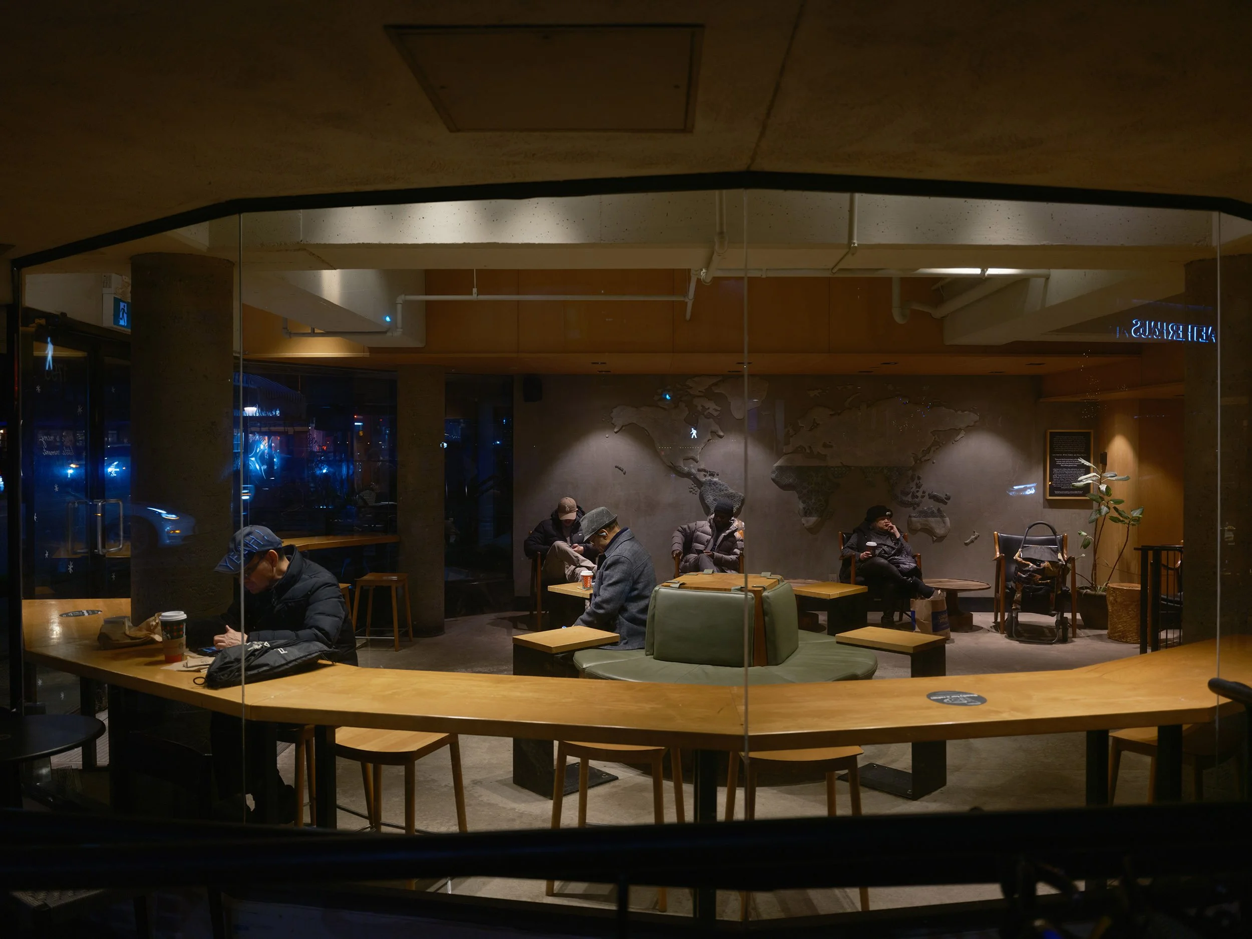 Evening Patrons at Starbuck. Sample image from a Fujifilm GFX 100RF.