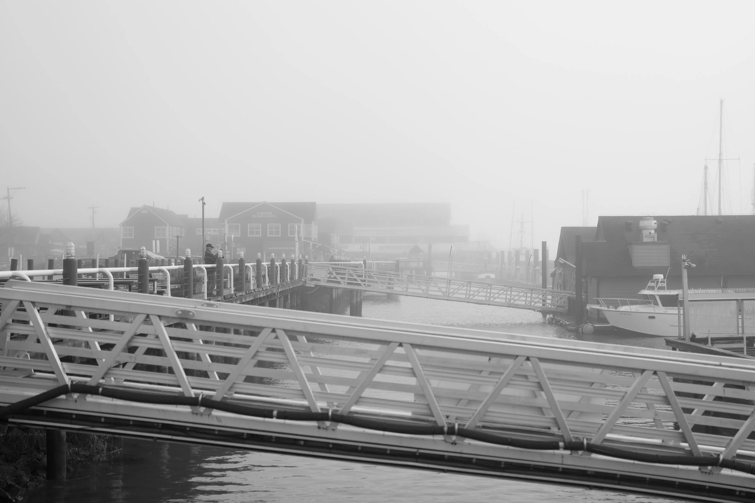 Foggy morning at Steveston Harbour, BC, Canada. Sample image from a Sony A7V and Sony FE 50mm f/1.4 GM