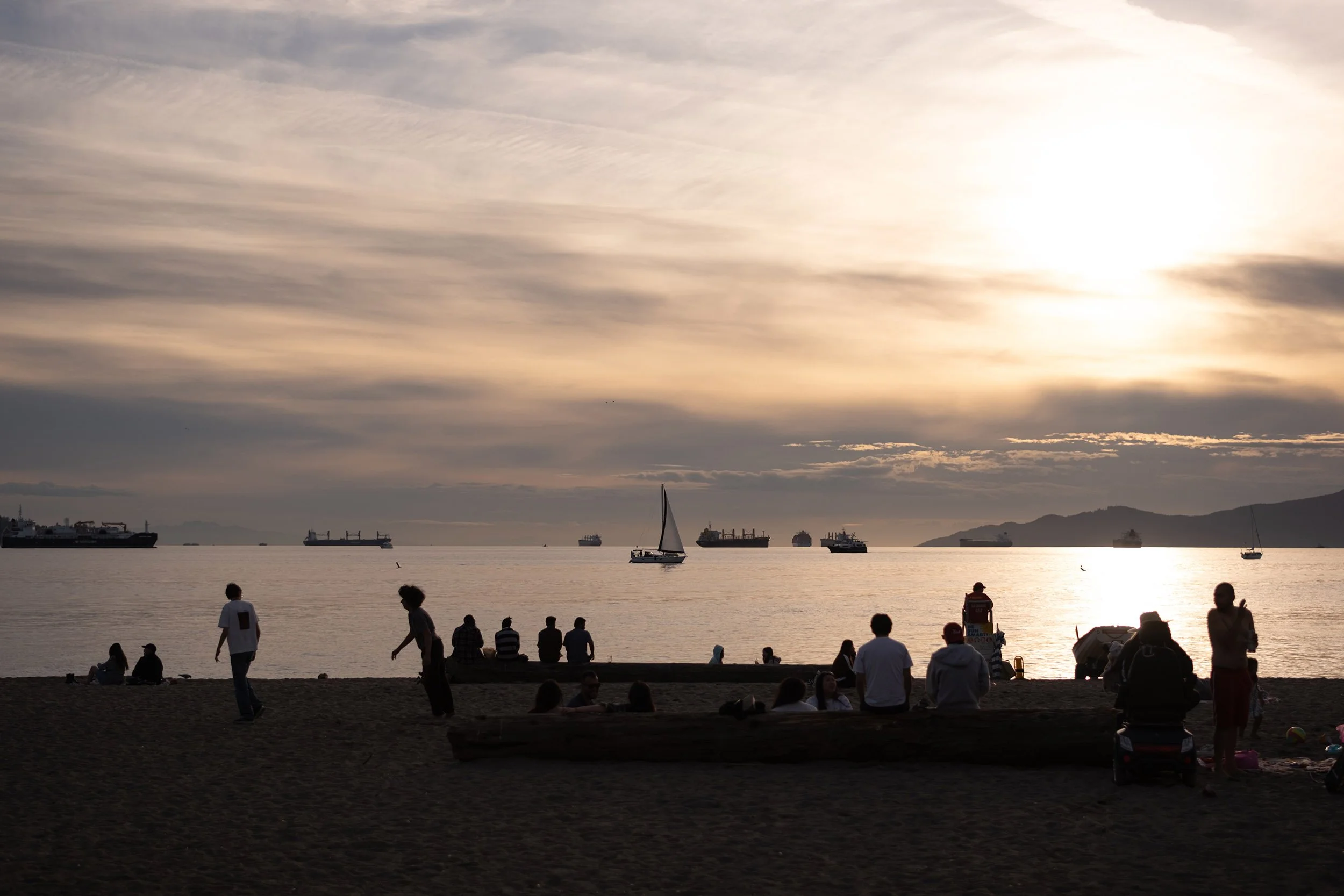 A may evening sunset at English Bay Beach in Vancouver. Sample image from a Fujifilm X-T50 and XF 33mm f/1.4 R LM WR.