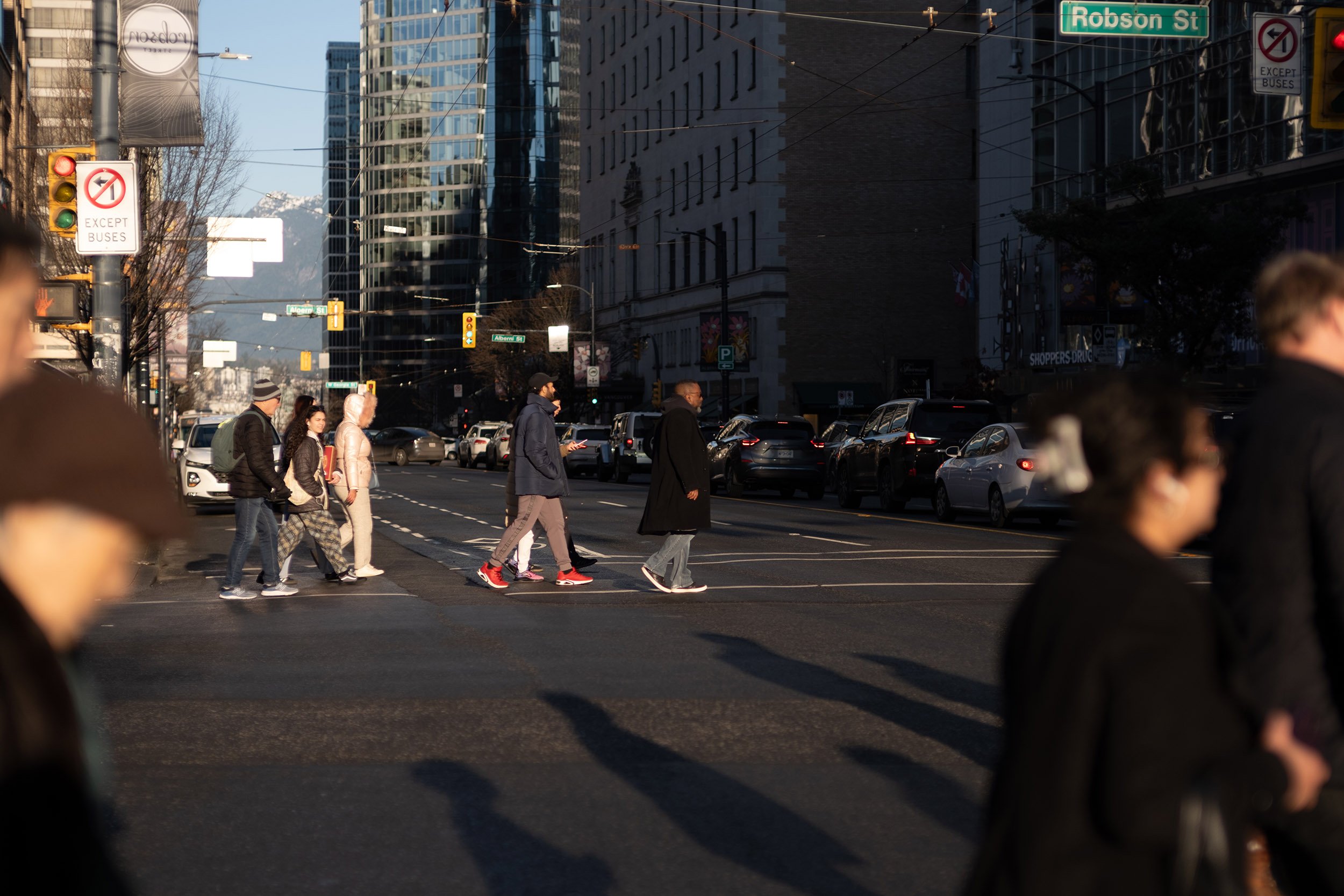 Burrard Street and Robson on a late January afternoon.