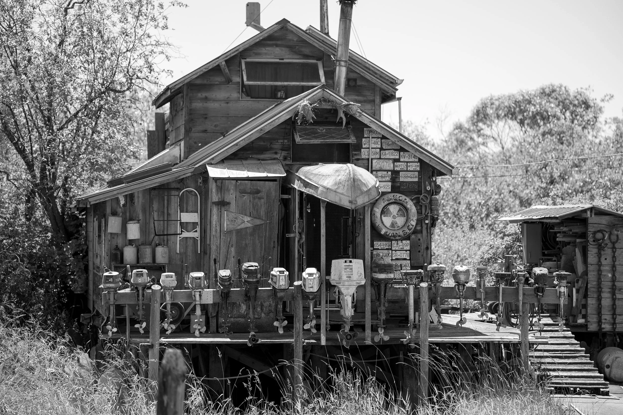 A Cabin in Finn Slough, BC. Sample image from a Sony FE 50-150mm f/2 GM and Sony A7 V.