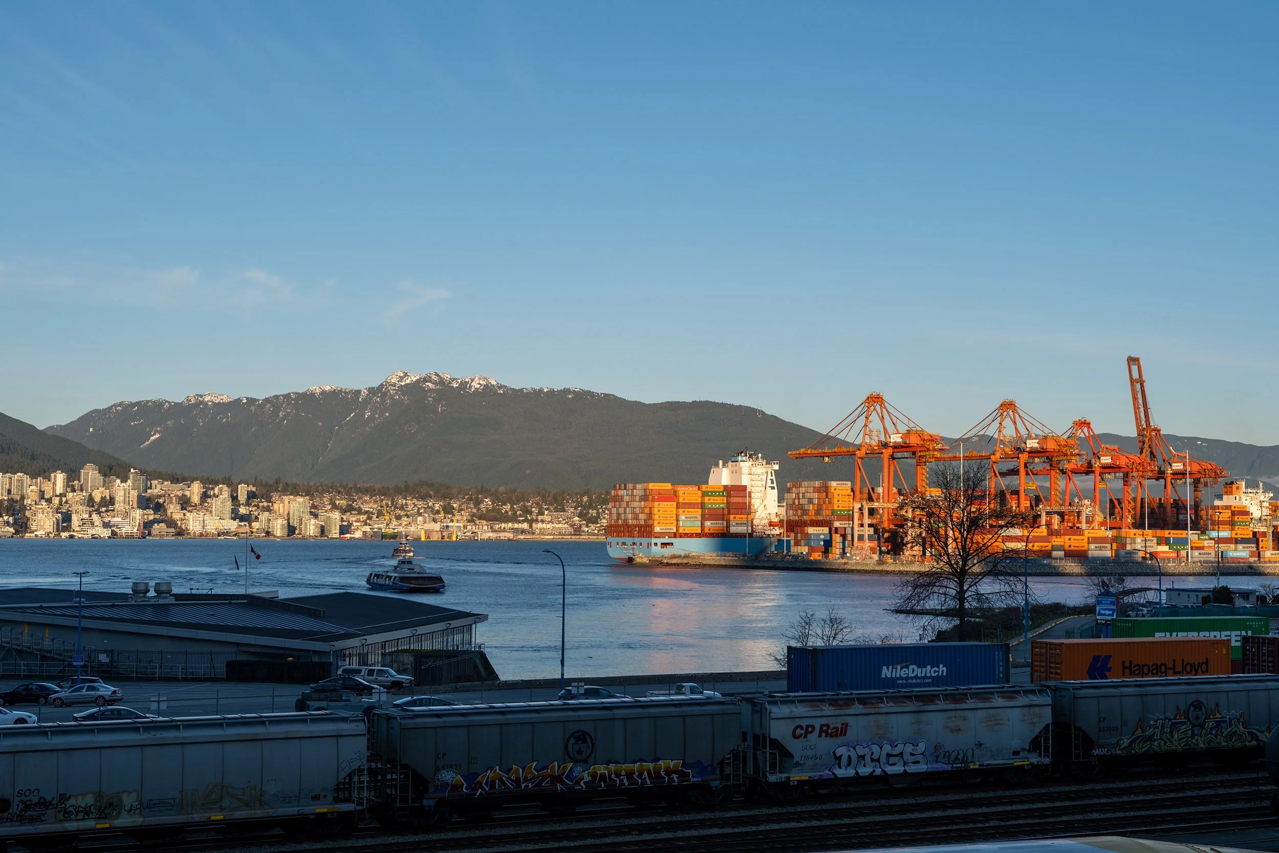 Vancouver Harbour and shipping terminal. Sample image from a Sigma 17-40mm f/1.8 DC Art and Fujifilm X-E5.