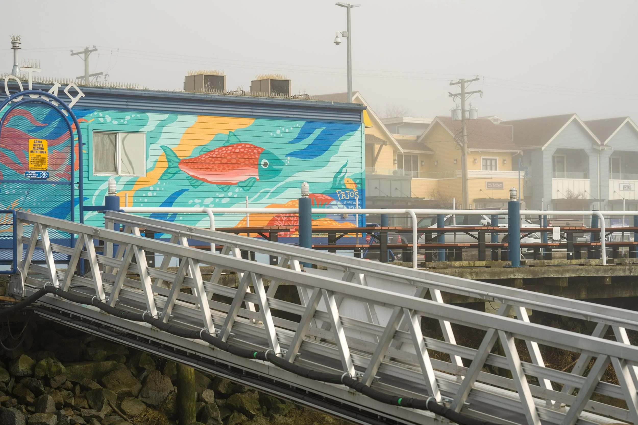 Fish and chips place mural in Steveston. Sample image from a Sony A7V and Sony FE 85mm f/1.4 GM II