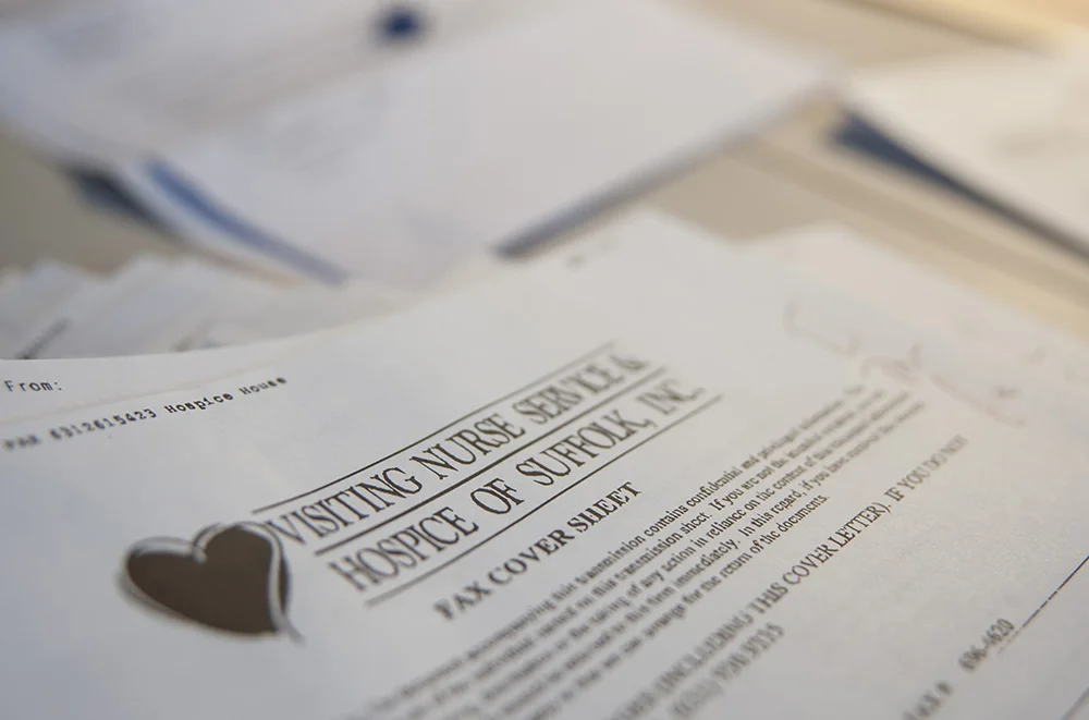 Photo of Visiting Nurse paperwork.