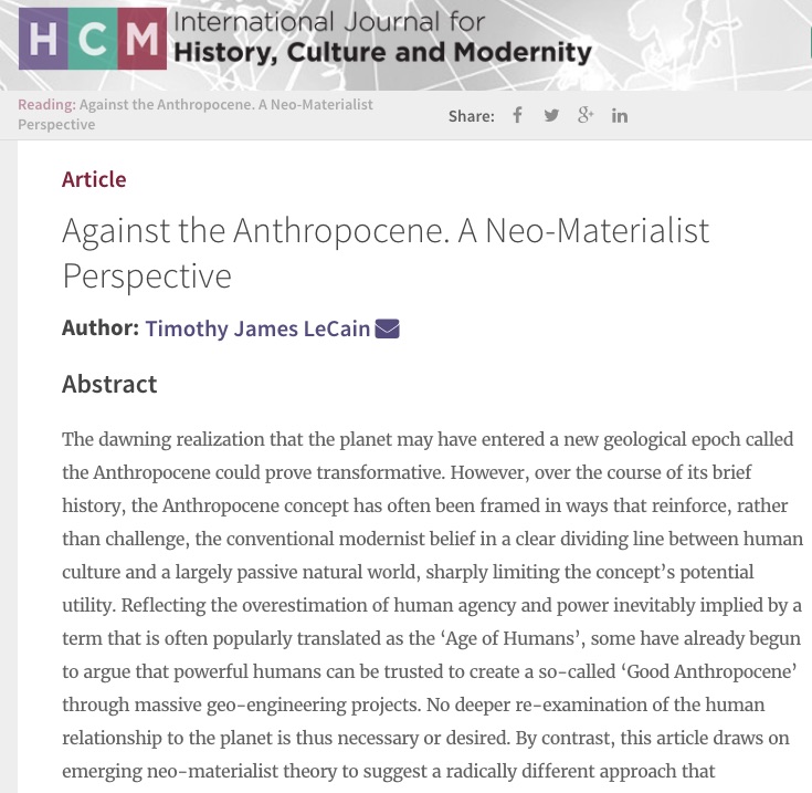 Against the Anthropocene: A Neo-Materialist Perspective