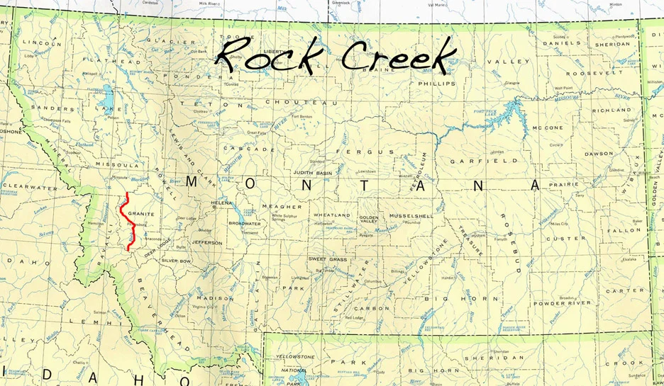 Rock Creek is a 52-mile river stretching through Missoula and Granite counties in western Montana . A tributary of the Clark Fork River, Rock Creek's headwaters are in Lolo National Forest near Phillipsburg, Mont . A world class trout stream, Rock Creek parallels the Sapphire Mountains and enters the Clark Fork near Clinton, Mont . 