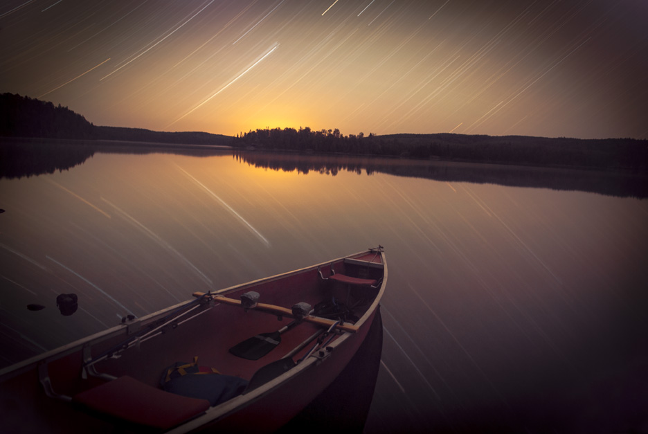 "Star Trail Sunrise," Cherokee Lake, Boundary Waters Canoe Area Wilderness, Minn.