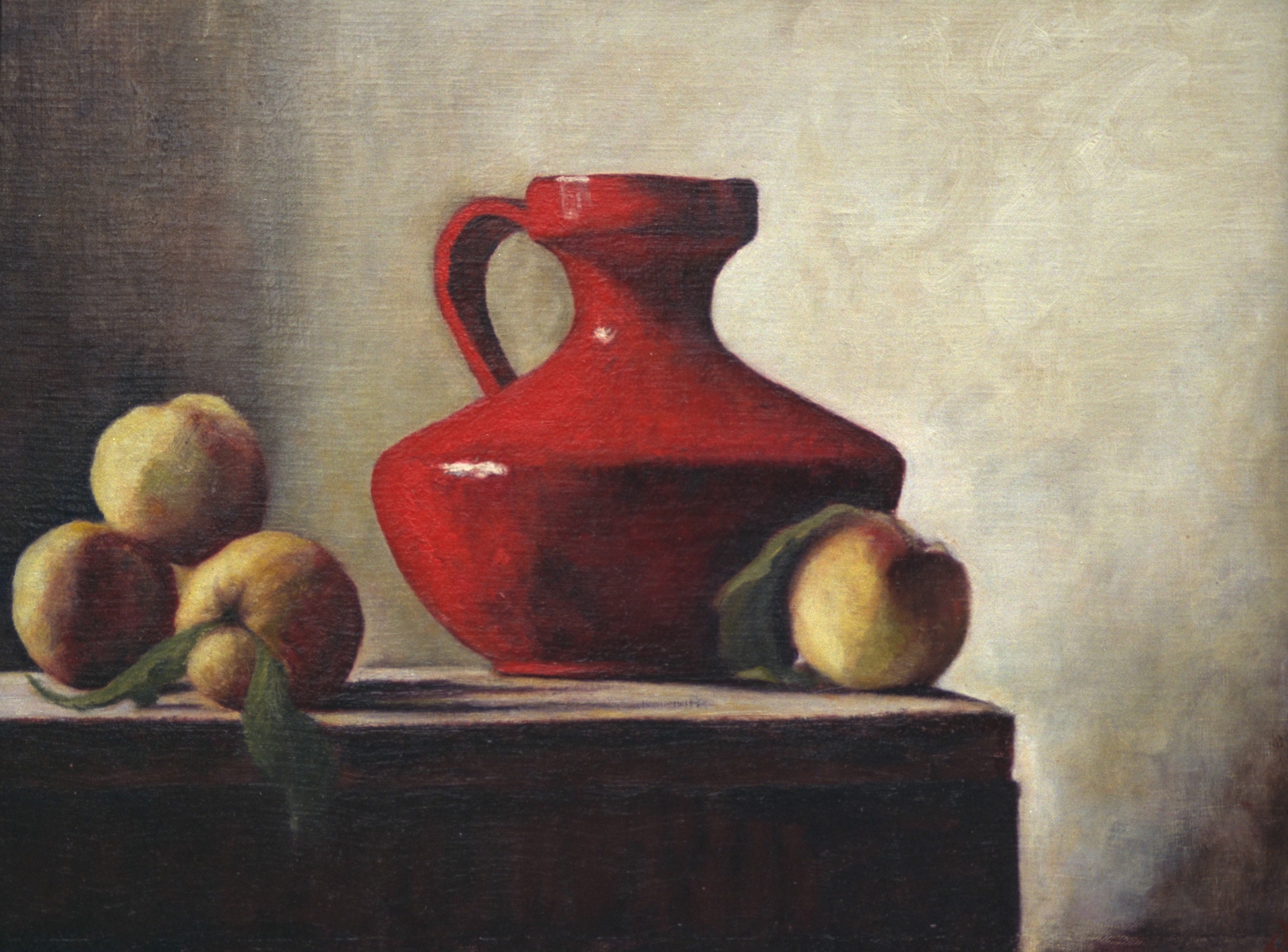 A Red Vase and Peaches