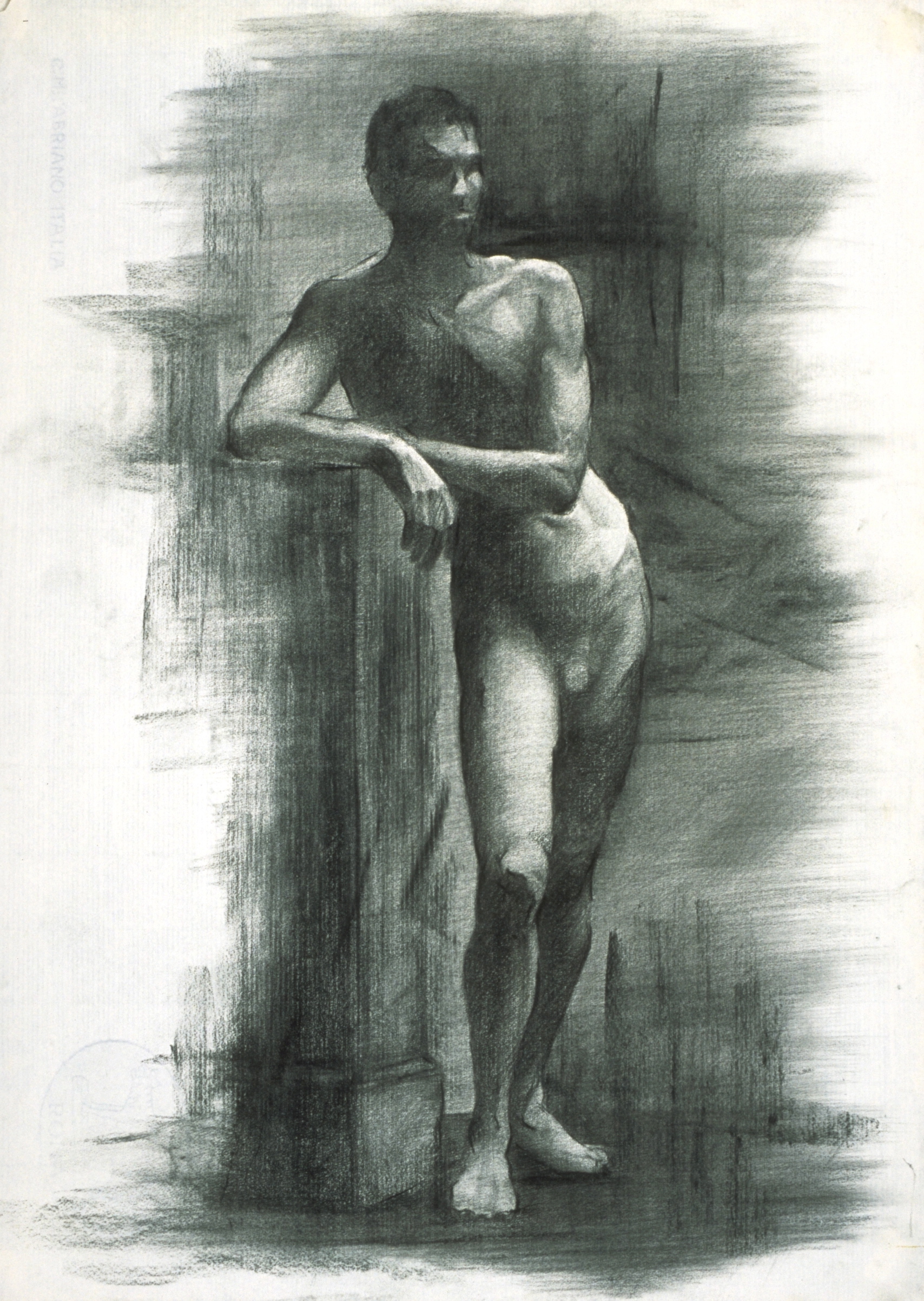 Male Nude, leaning