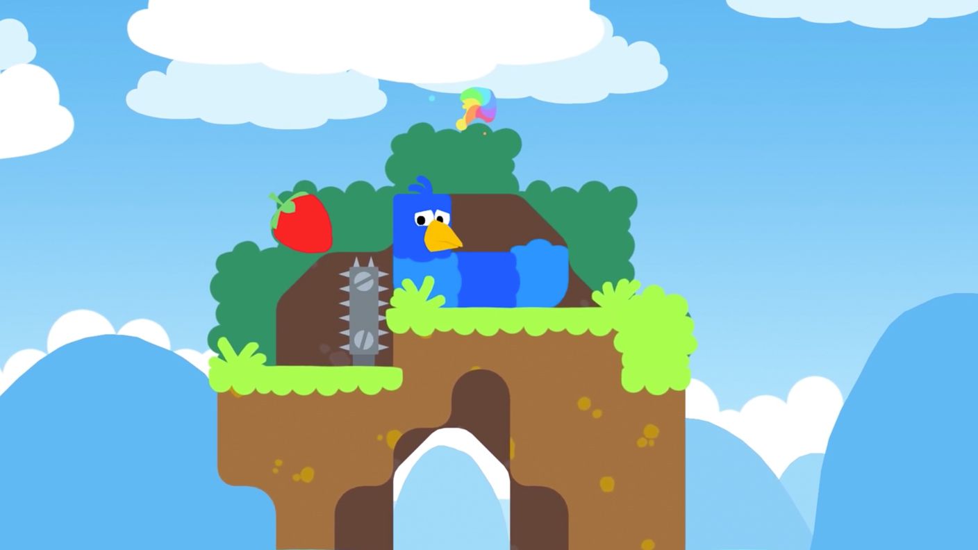 Snakebird is a puzzle game about snakes that are also birds -- this snakebird is blue